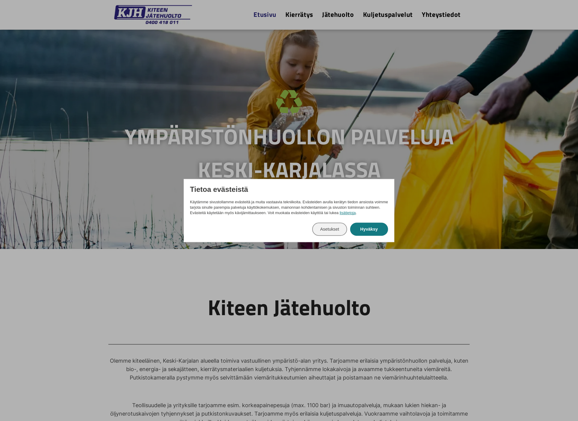 Skärmdump för kiteenjatehuolto.fi