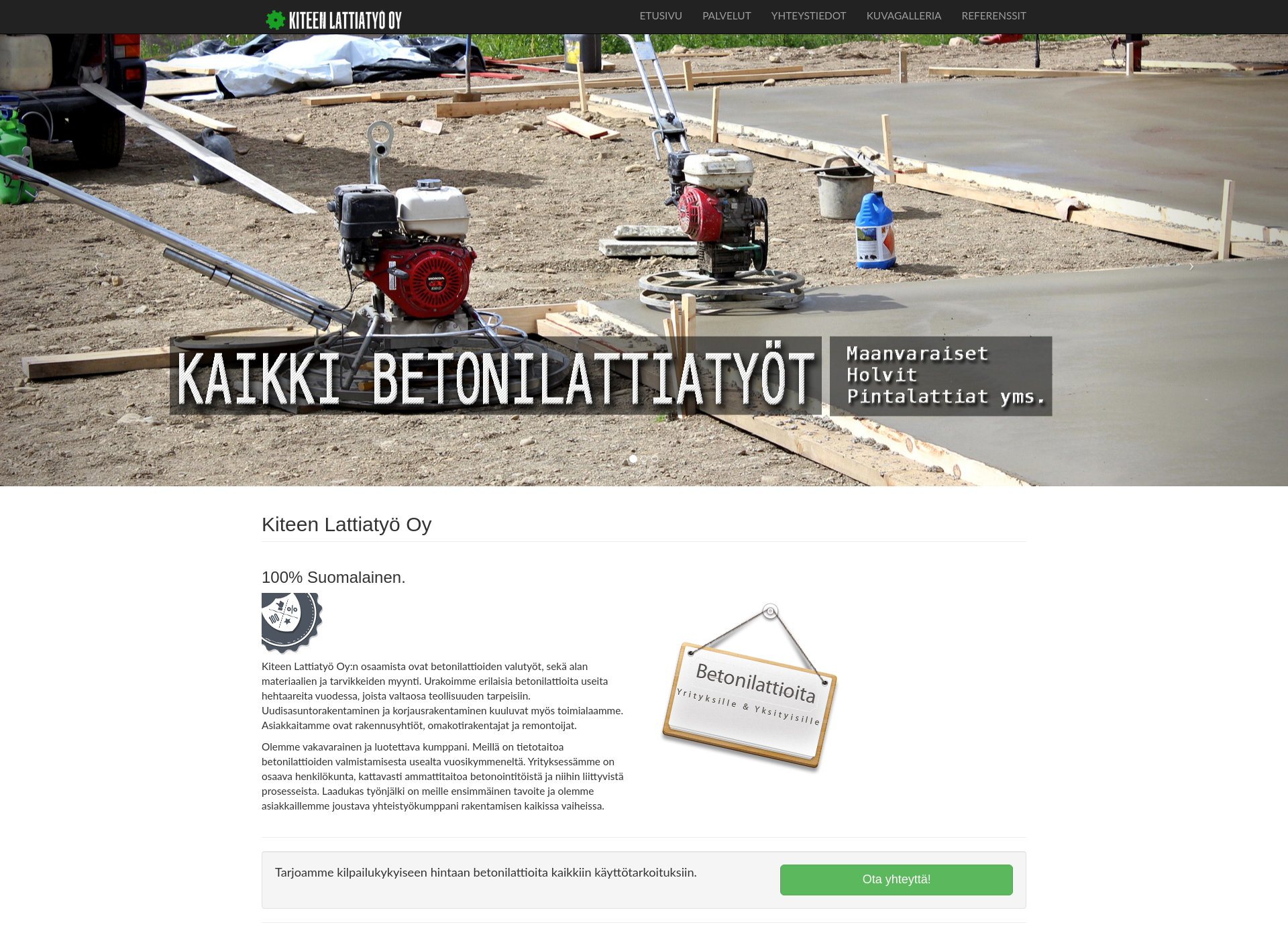 Skärmdump för kiteenlattiatyo.fi
