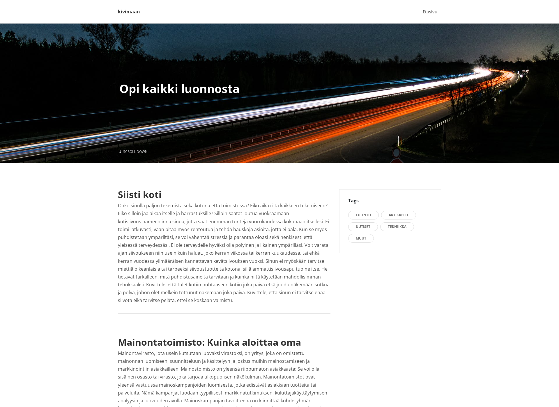 Skärmdump för kivimaanauto.fi