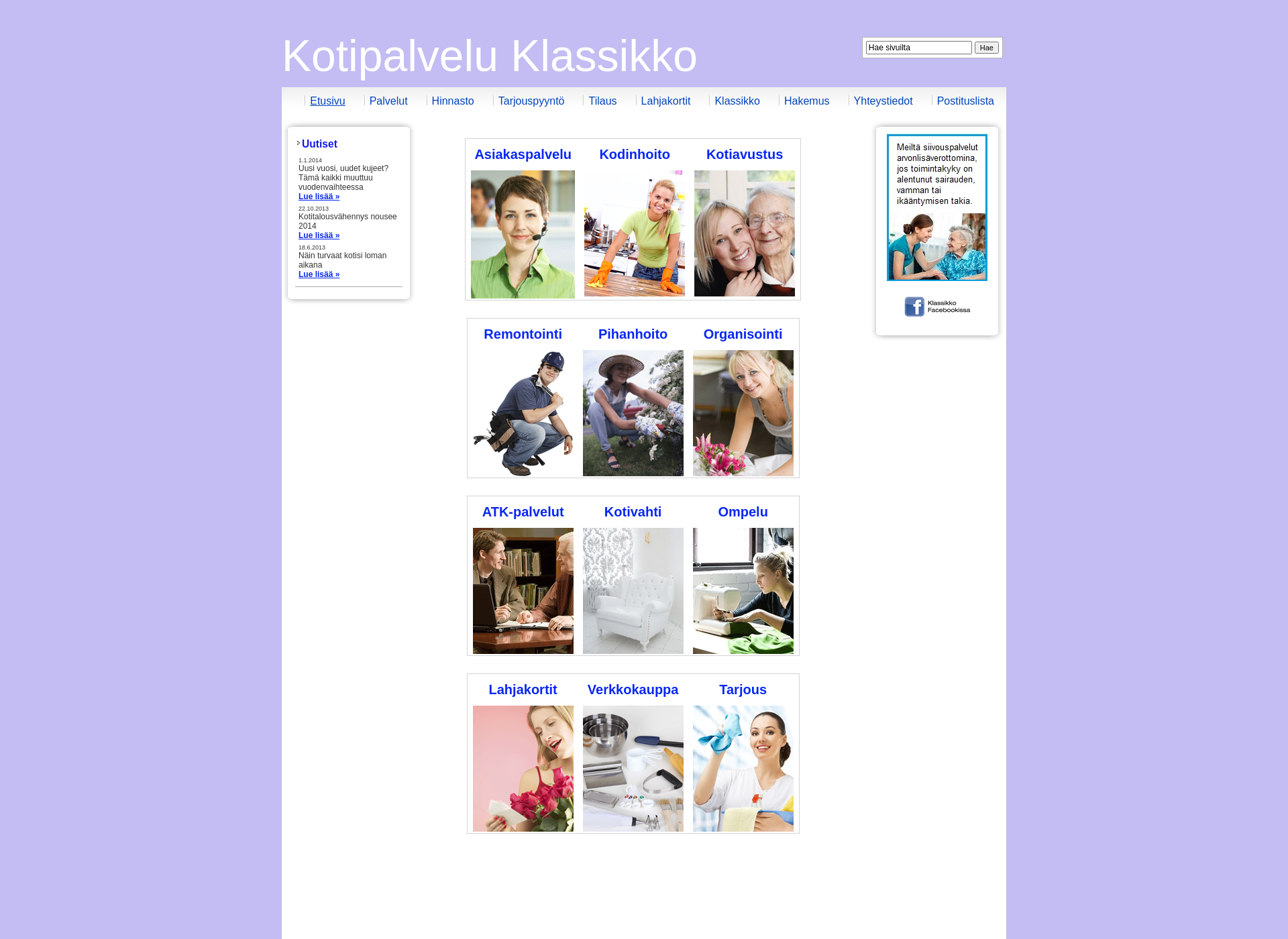 Skärmdump för klassikko.fi