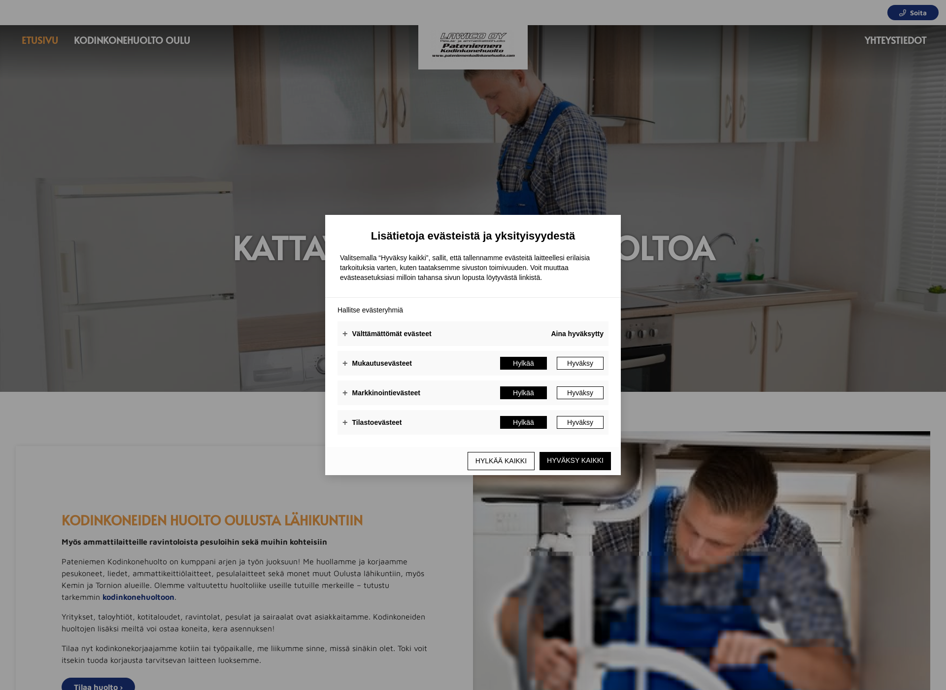Skärmdump för kodinkonehuoltooulu.fi