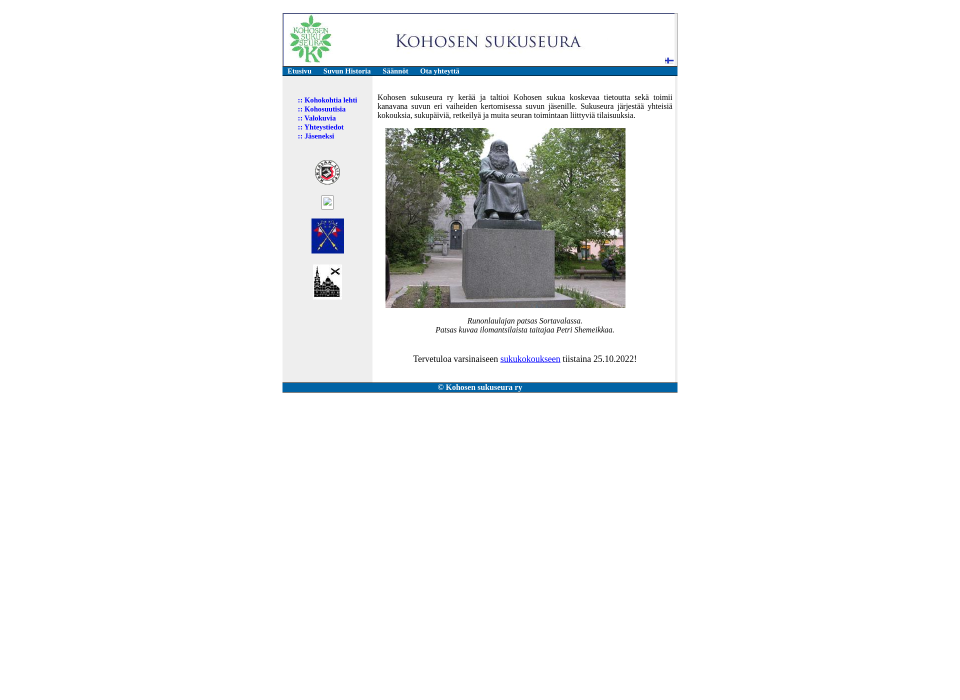 Skärmdump för kohosensukuseura.fi