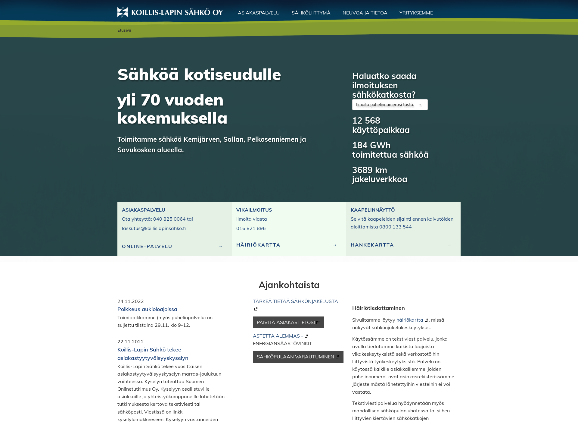 Skärmdump för koillislapinsahko.fi