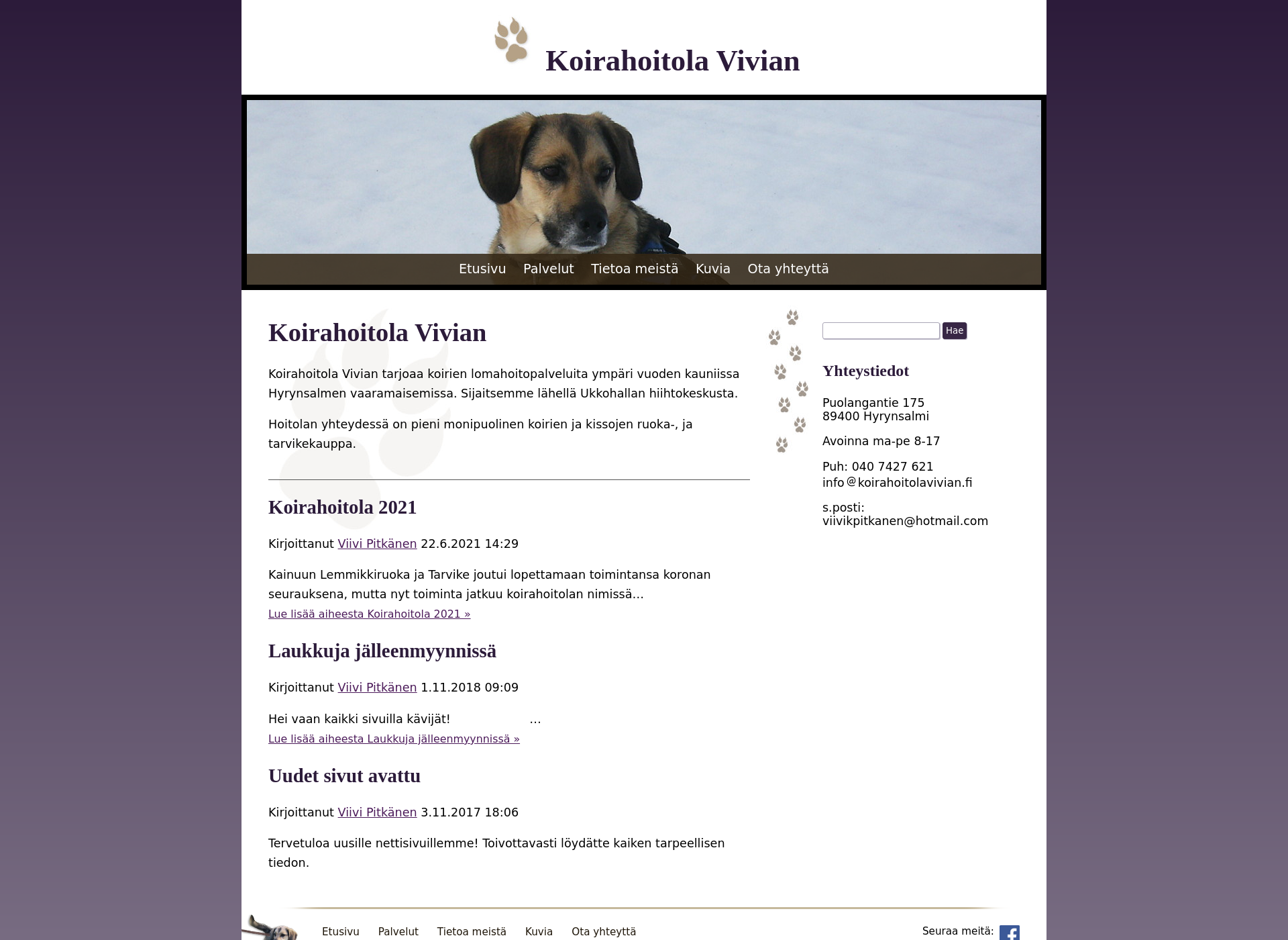 Screenshot for koirahoitolavivian.fi