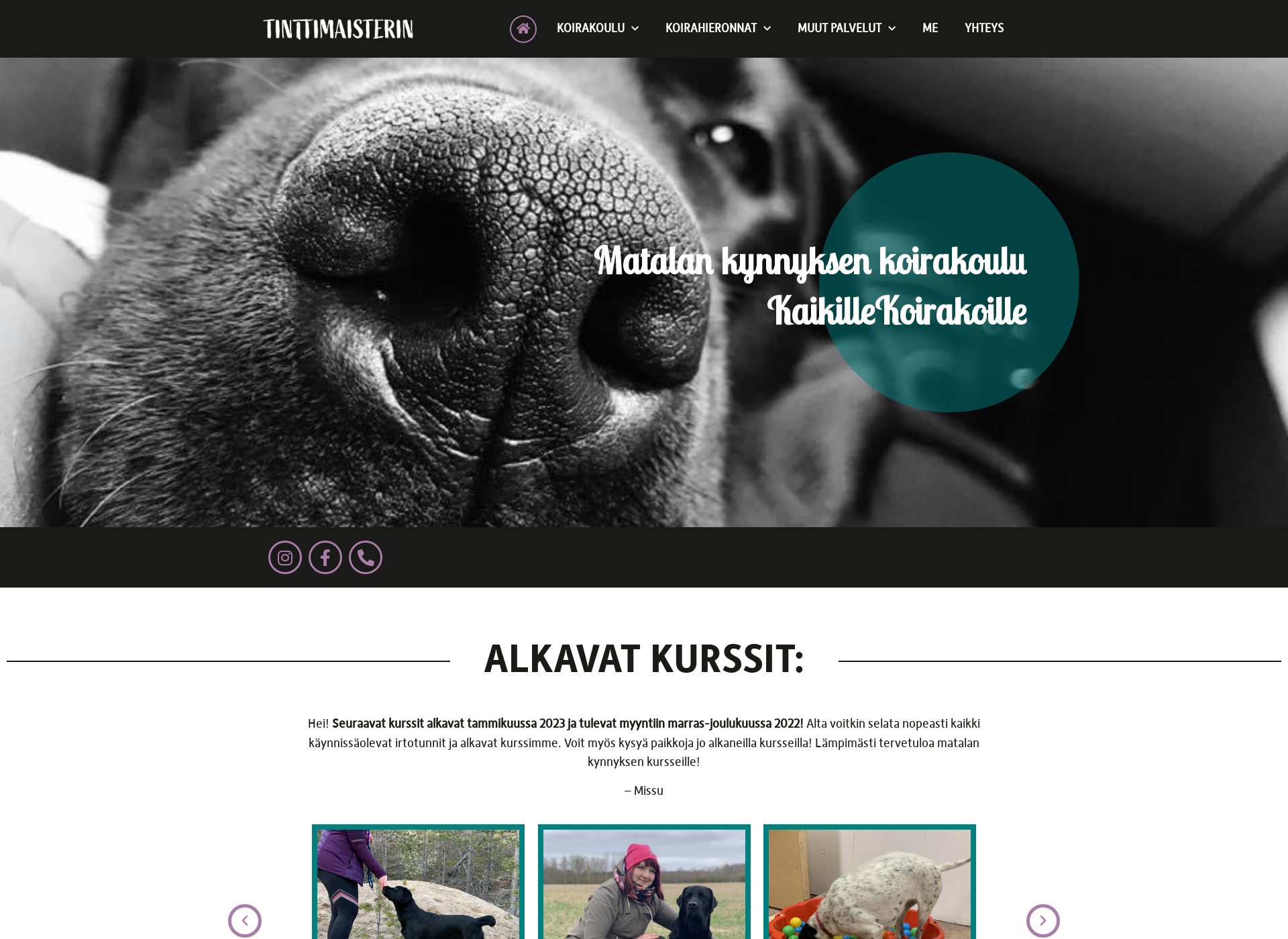 Skärmdump för koirankoulutus.fi