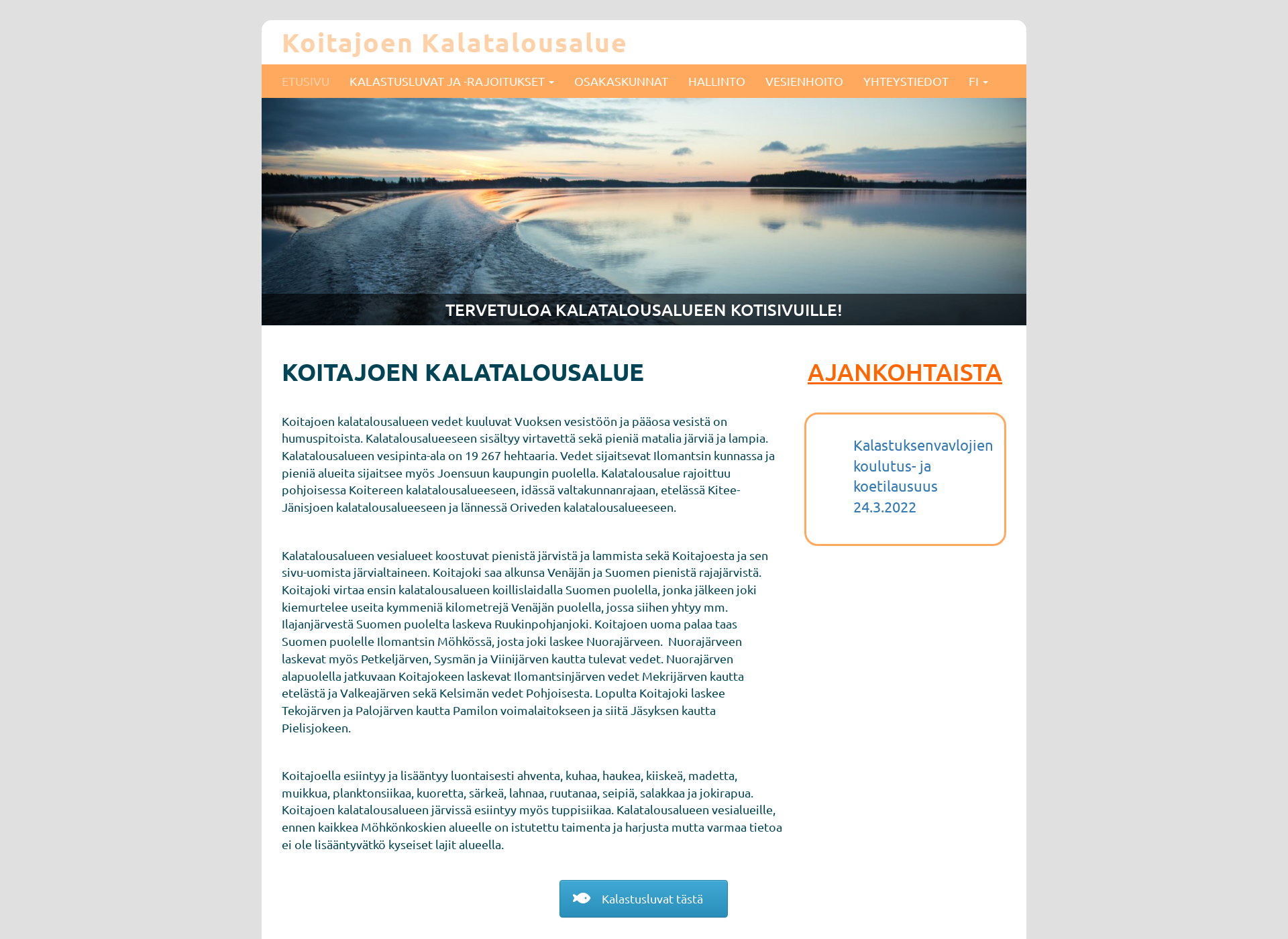 Skärmdump för koitajoenkalatalousalue.fi