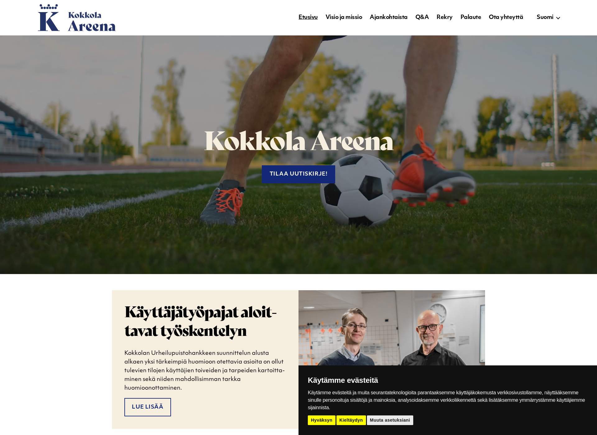 Skärmdump för kokkola-areena.fi
