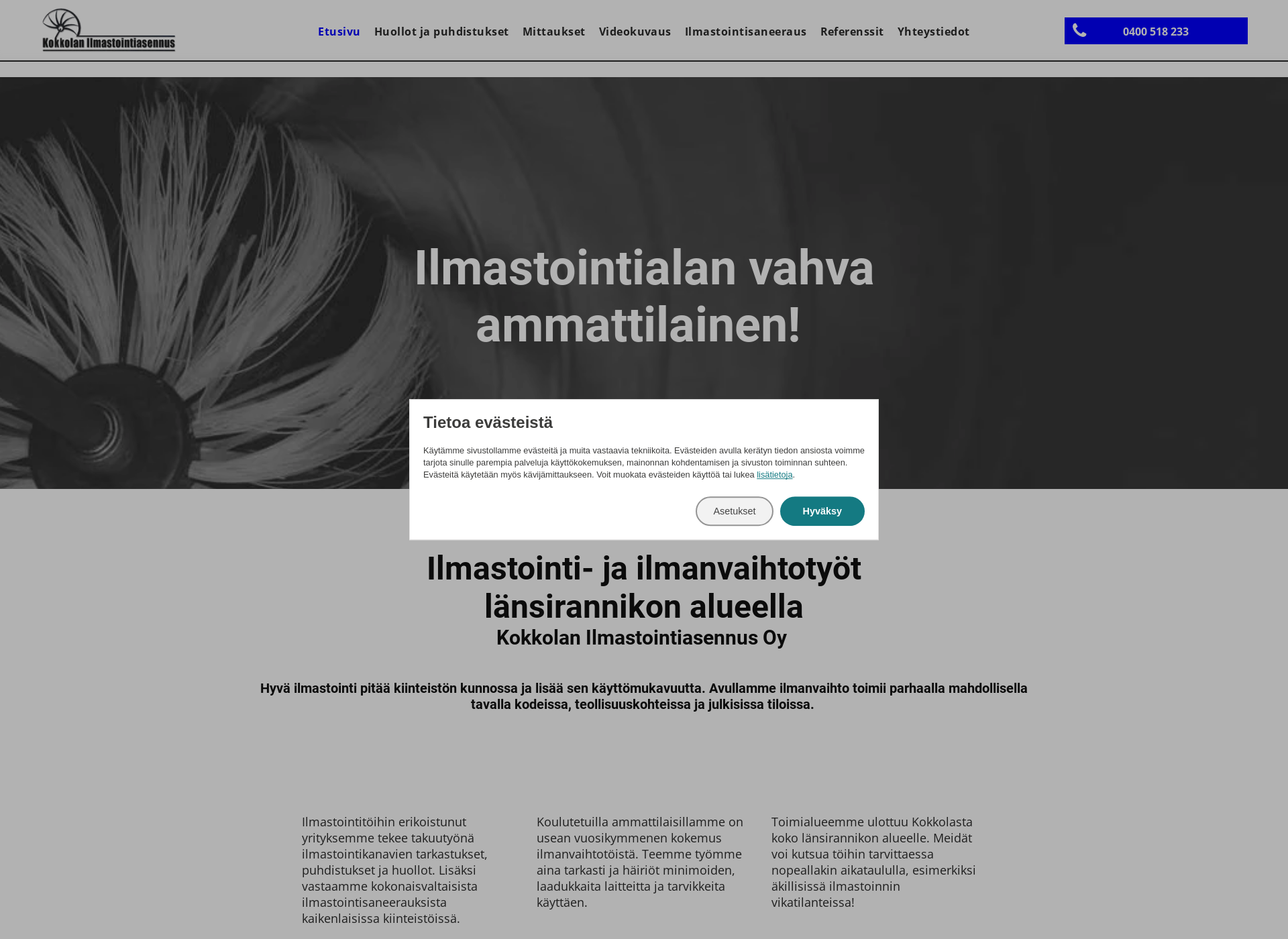 Screenshot for kokkolanilmastointiasennus.fi