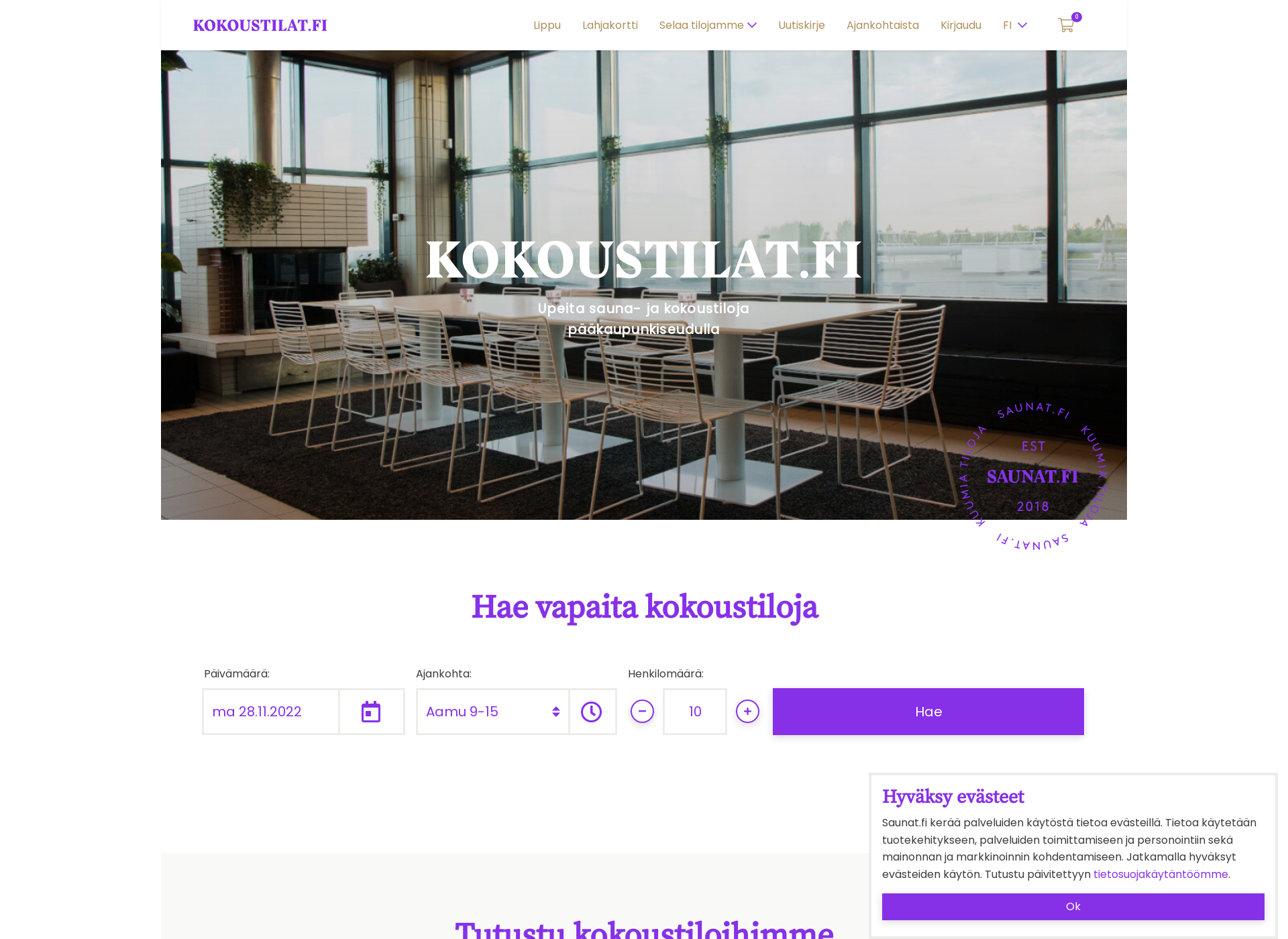 Screenshot for kokoustilat.fi
