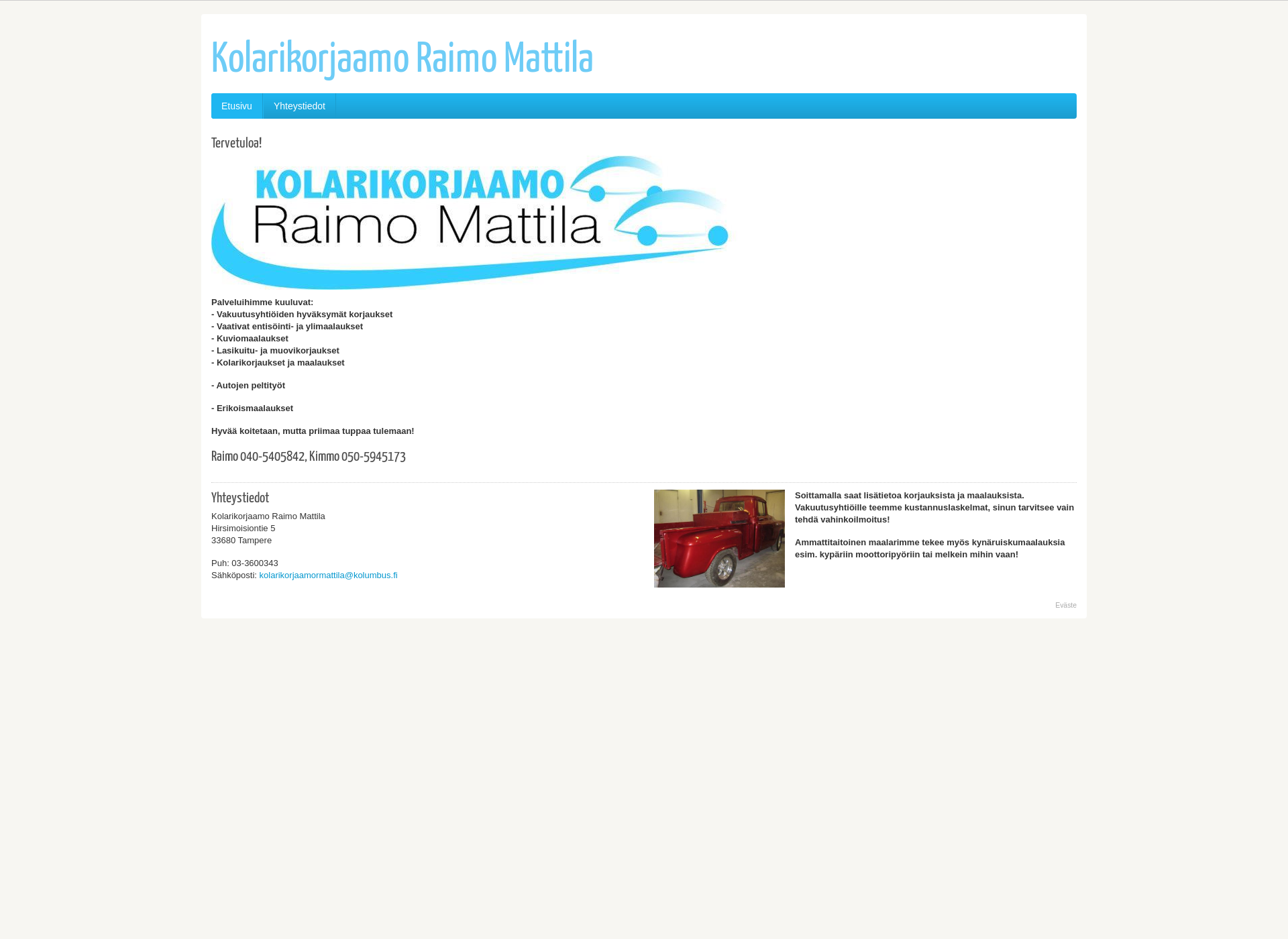 Skärmdump för kolarikorjaamormattila.fi