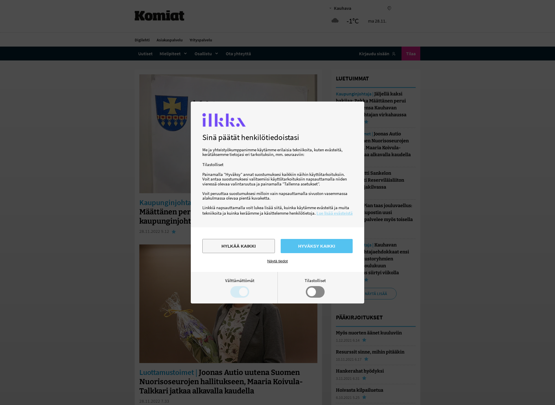 Skärmdump för komiat.fi