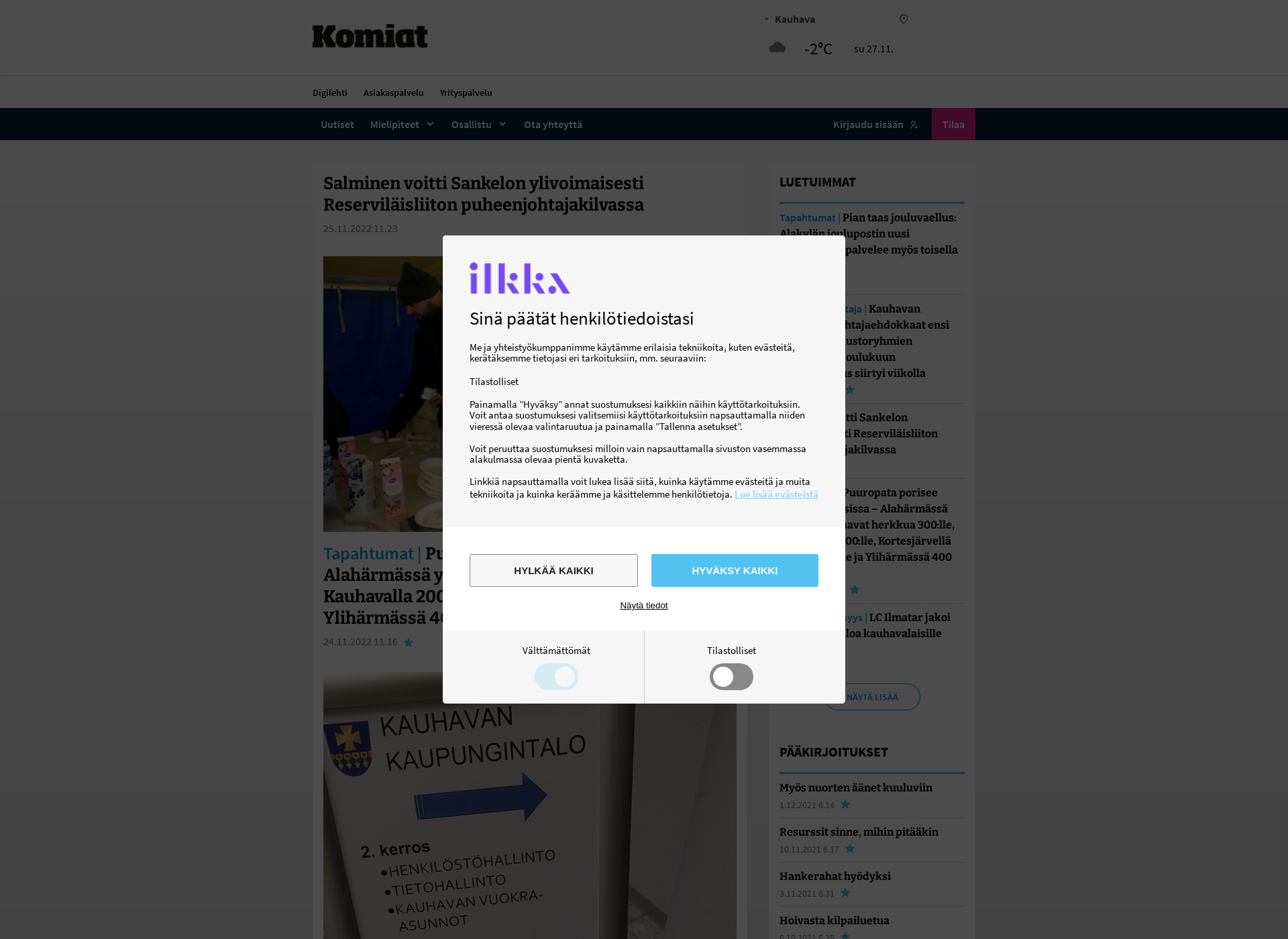 Skärmdump för komiatlehti.fi