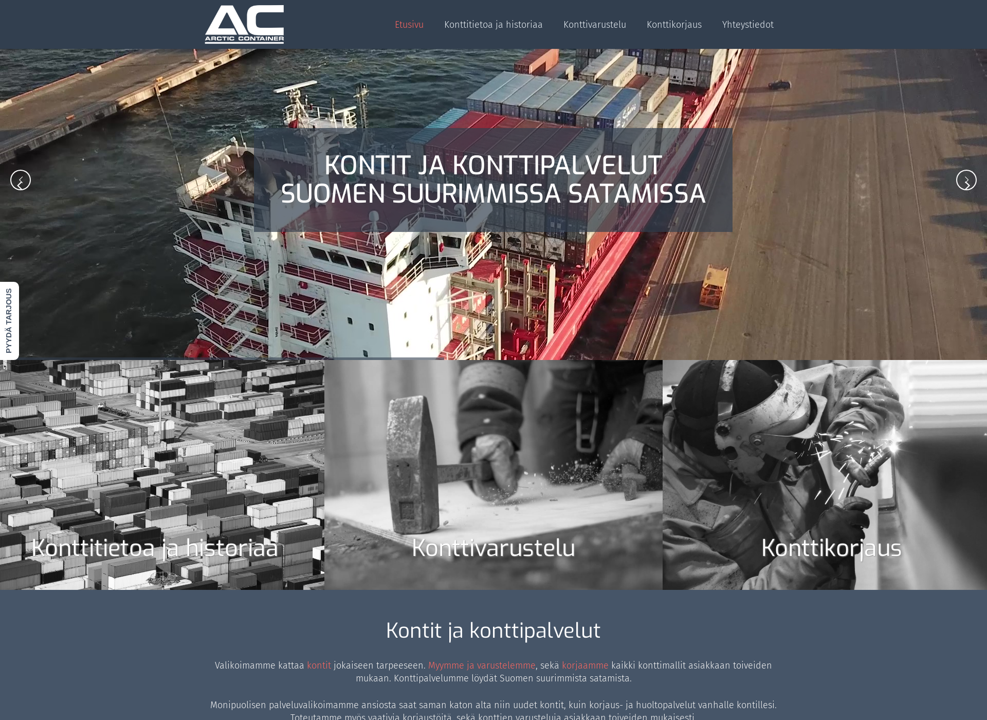 Skärmdump för konttipalvelut.fi