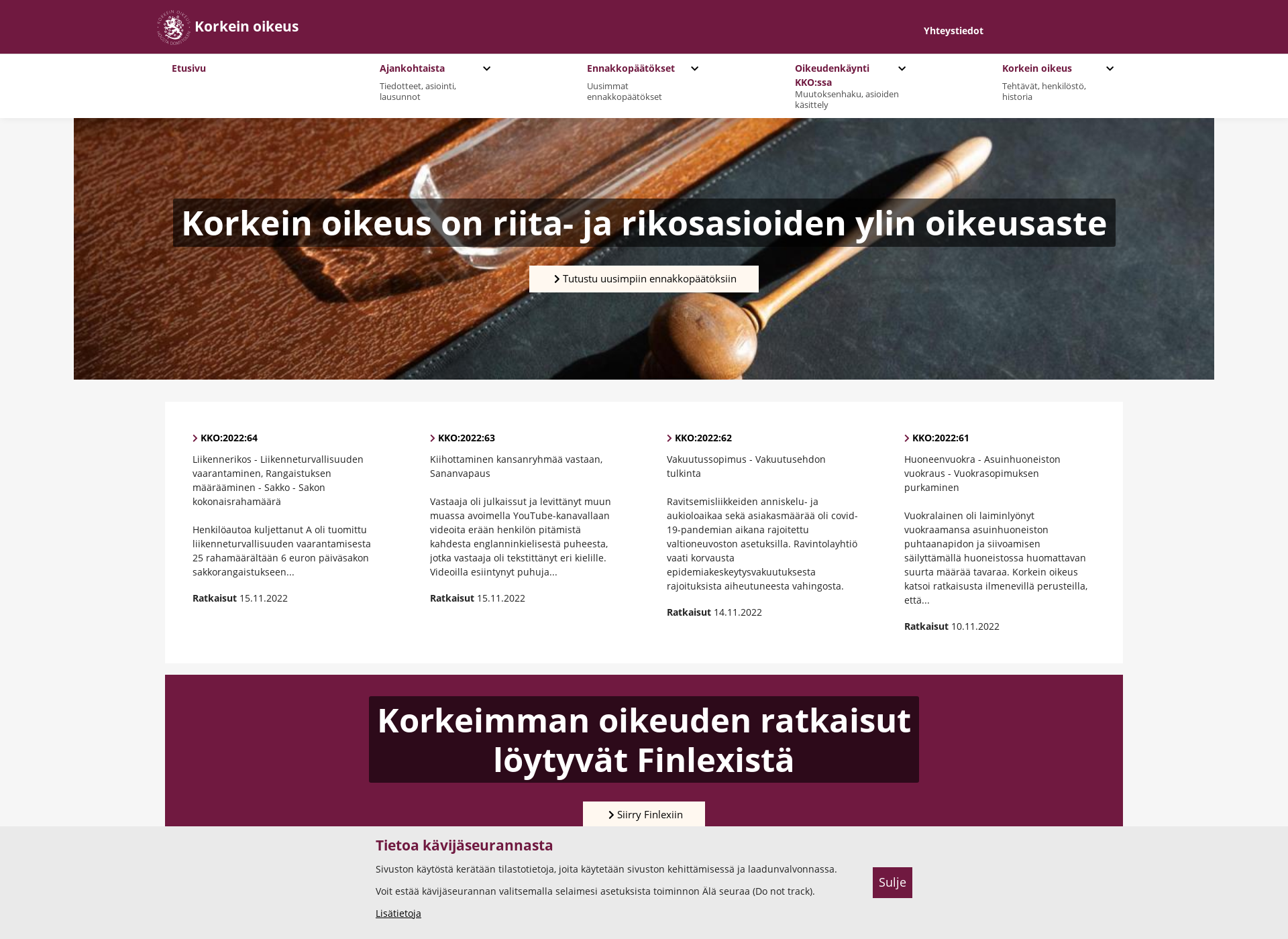 Skärmdump för korkeinoikeus.fi