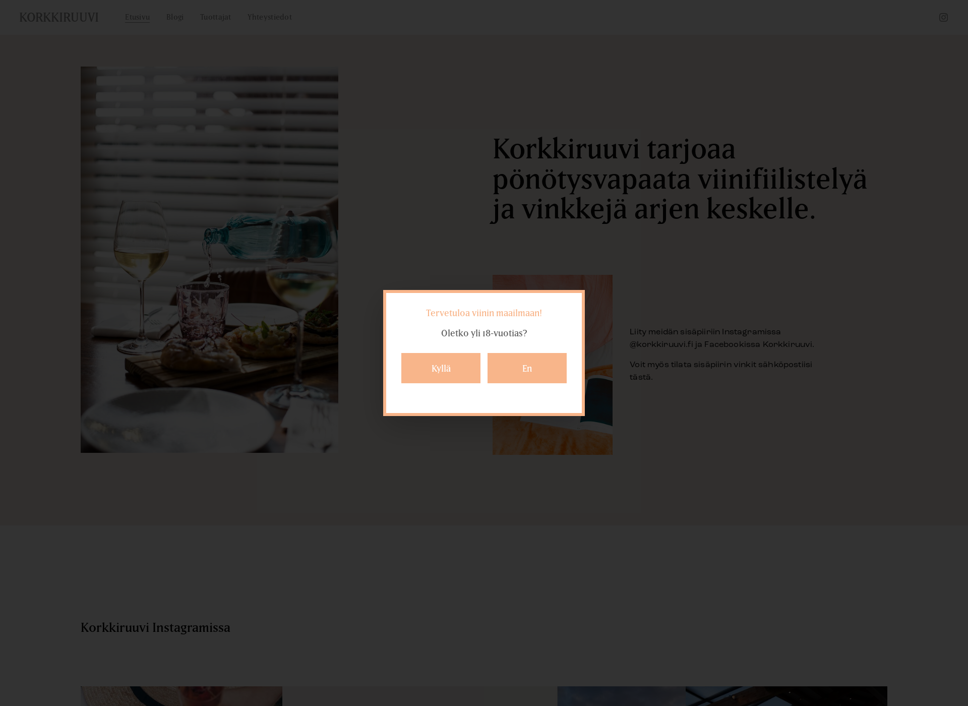 Skärmdump för korkkiruuvi.fi