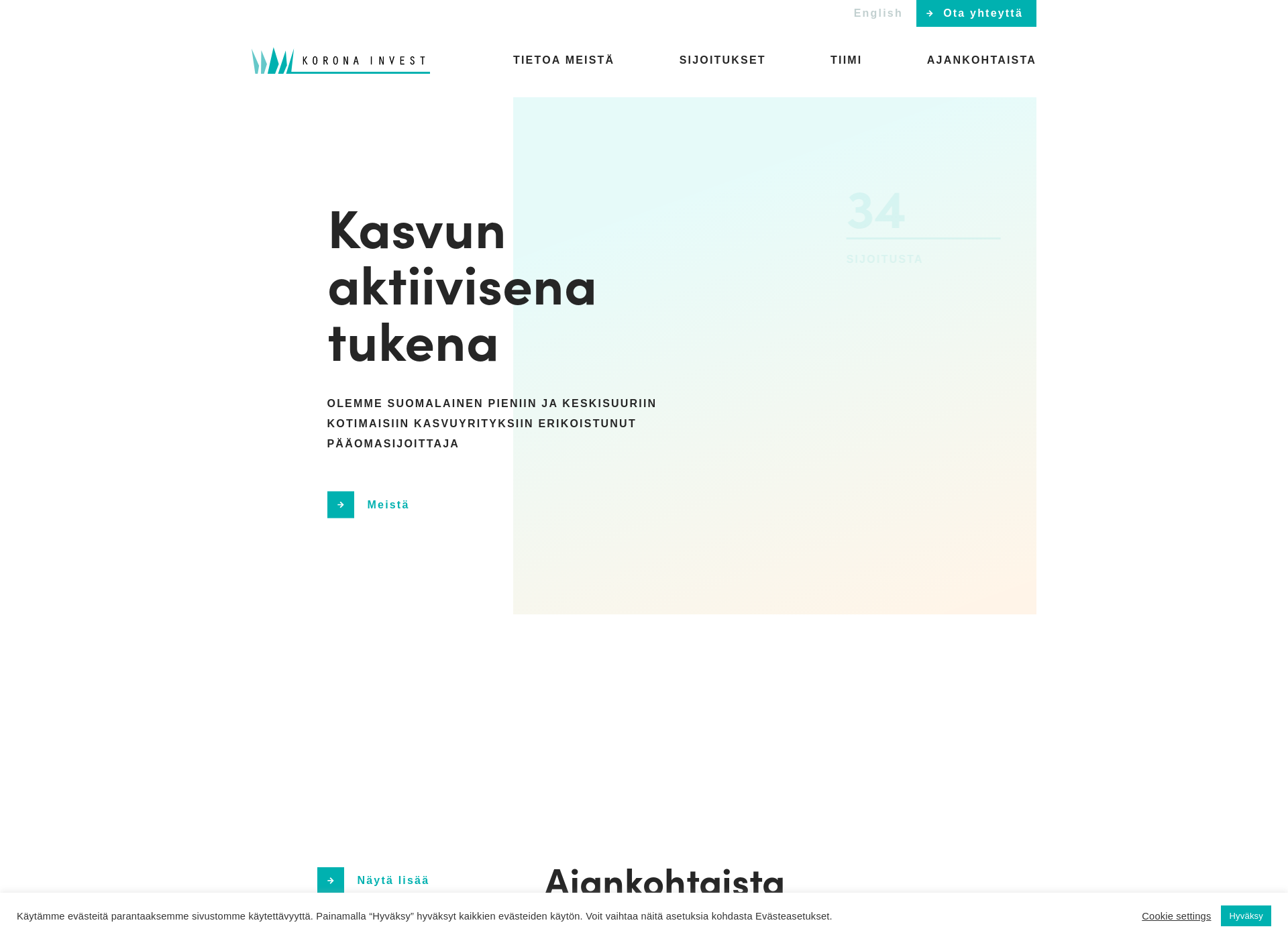 Skärmdump för koronainvest.fi