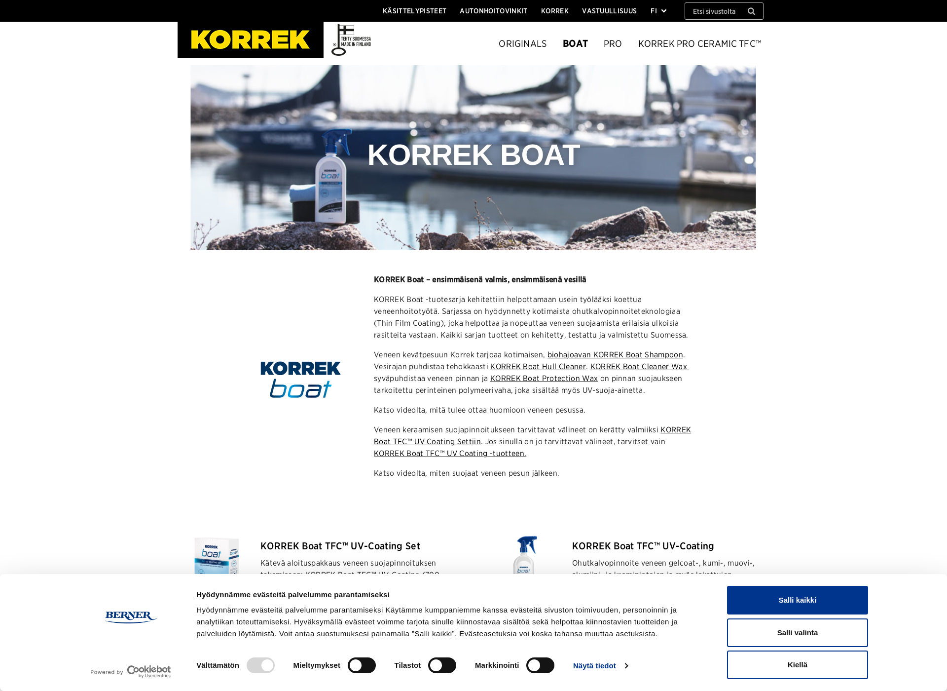 Skärmdump för korrekboat.fi