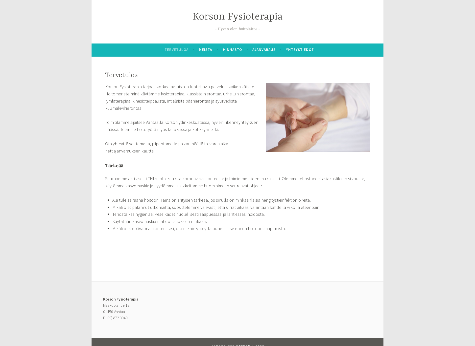Skärmdump för korsonfysioterapia.fi