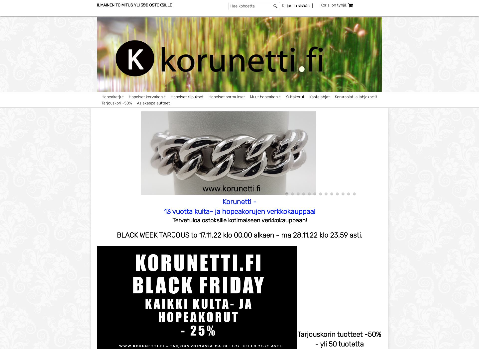 Skärmdump för korunetti.fi