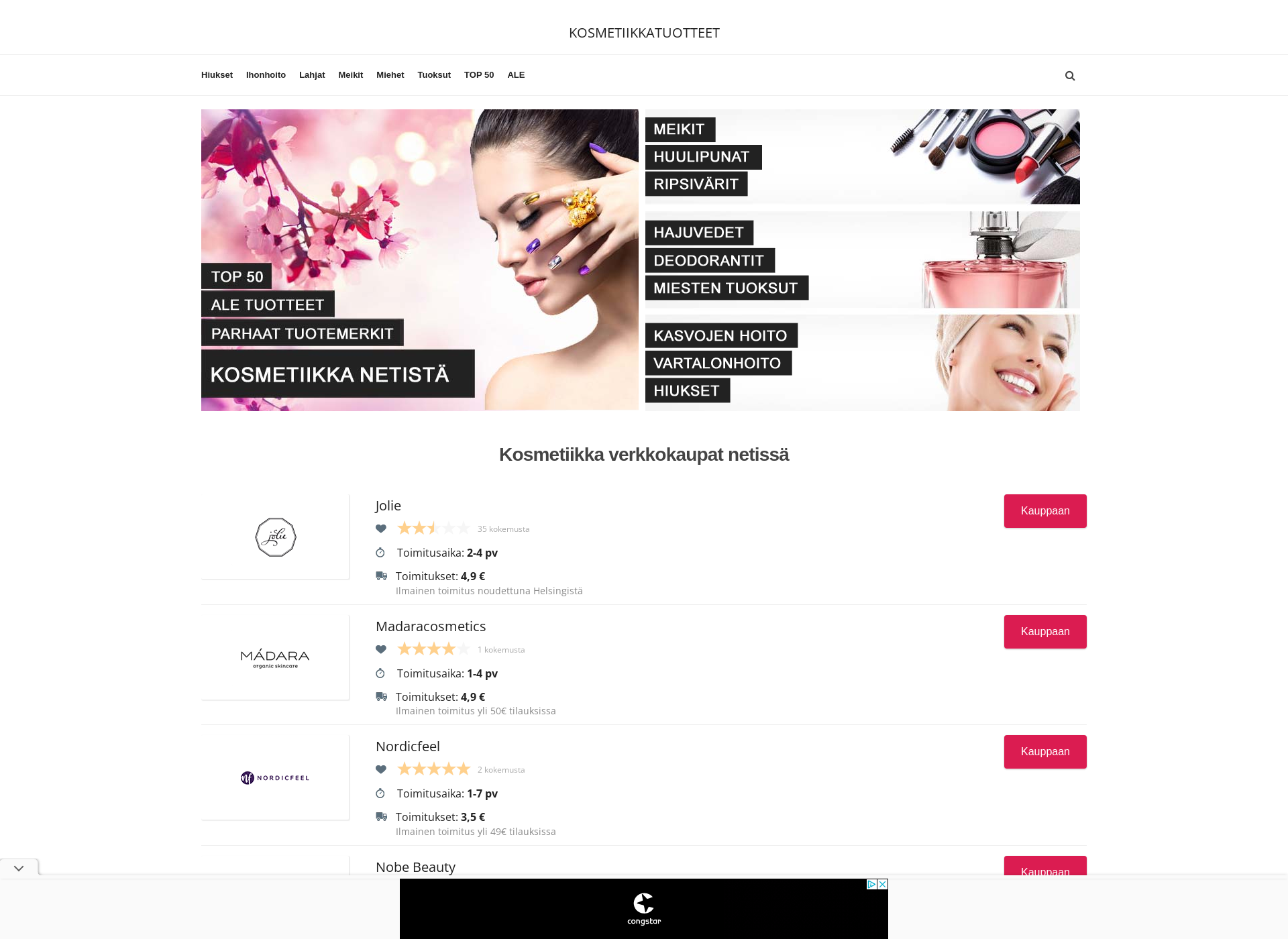 Screenshot for kosmetiikkatuotteet.fi