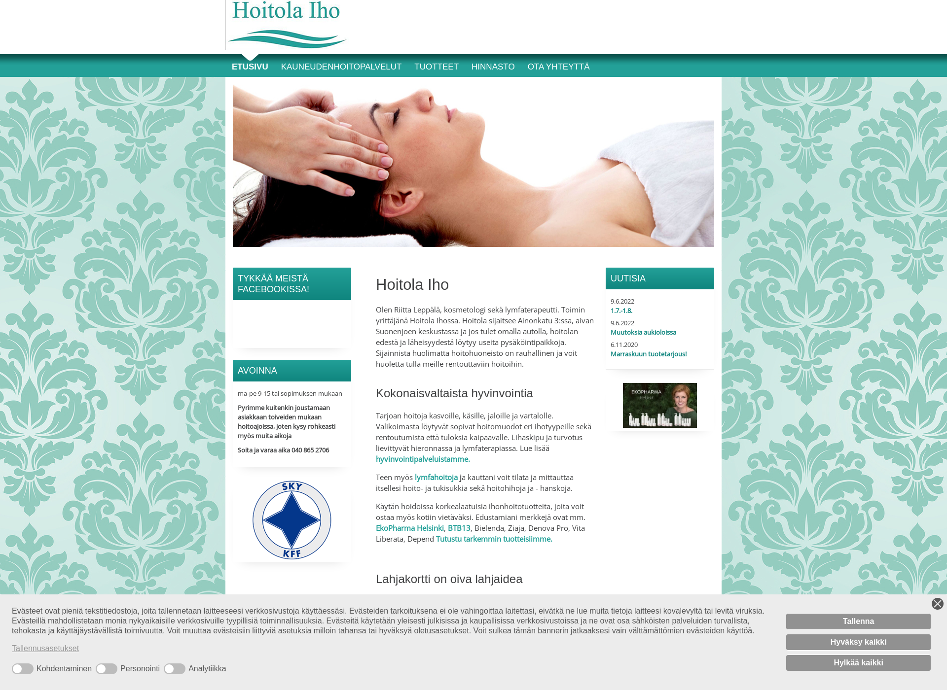 Screenshot for kosmetologiriittaleppala.fi