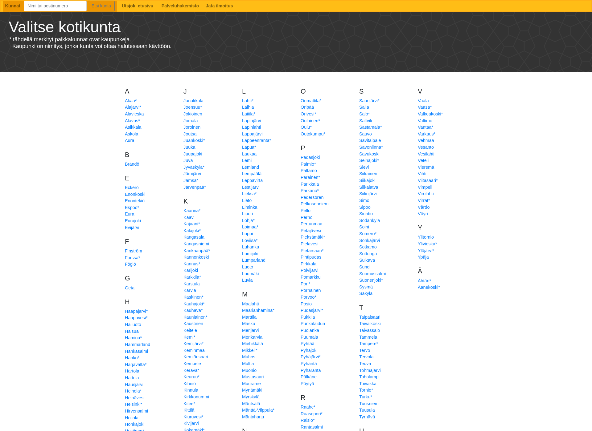 Screenshot for kotikunta.fi