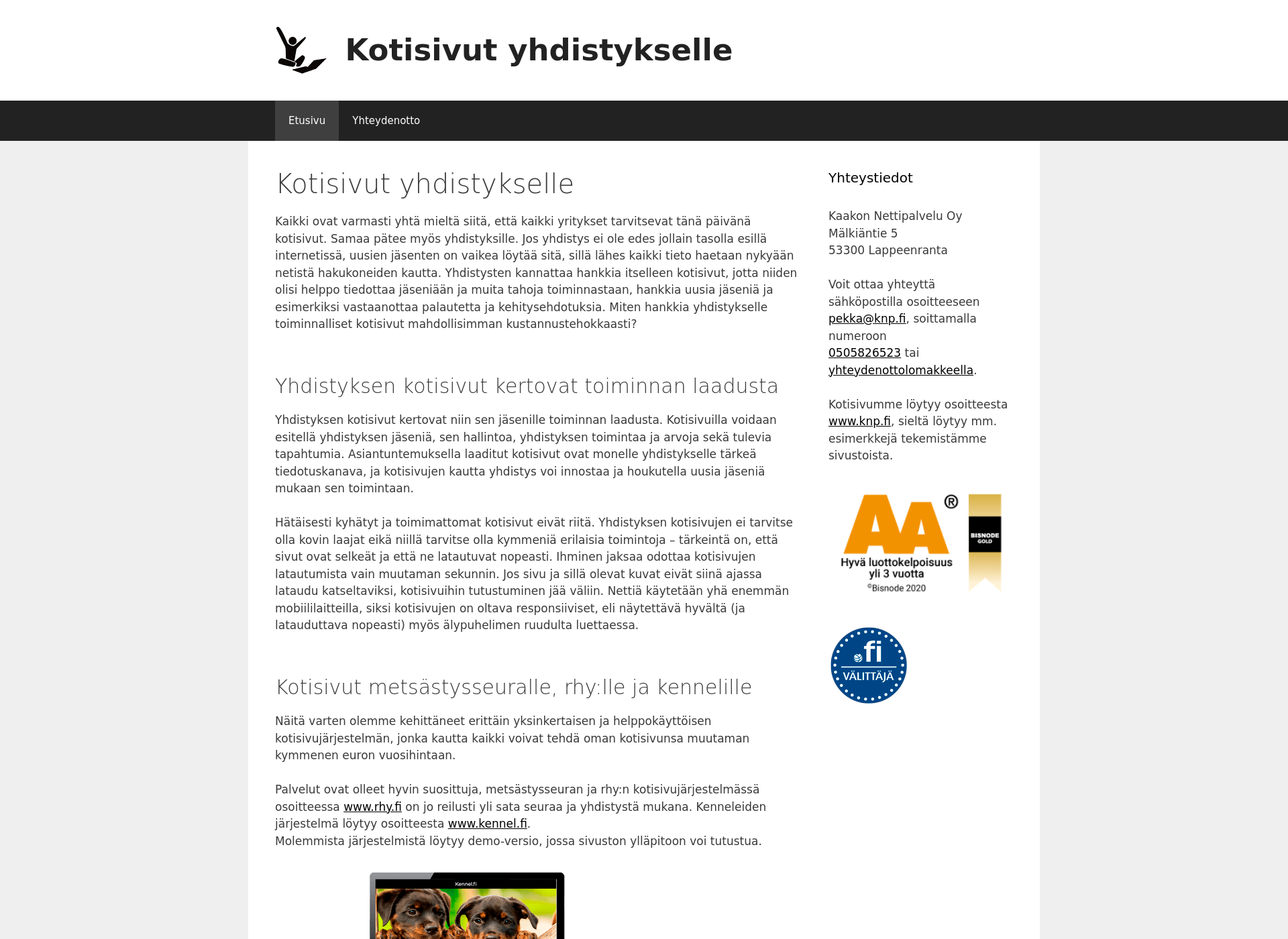 Screenshot for kotisivutyhdistykselle.fi