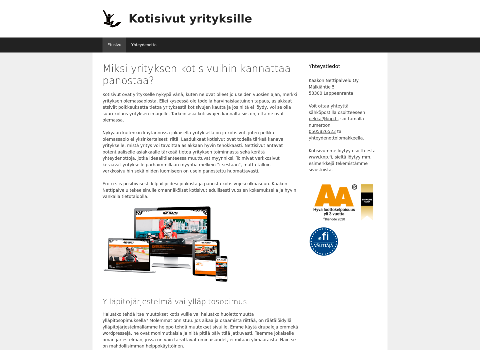 Skärmdump för kotisivutyrityksille.fi