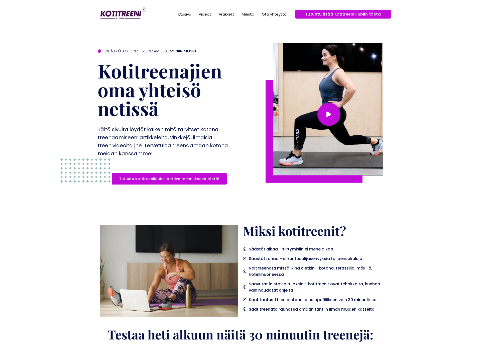Skärmdump för kotitreeniklubi.fi