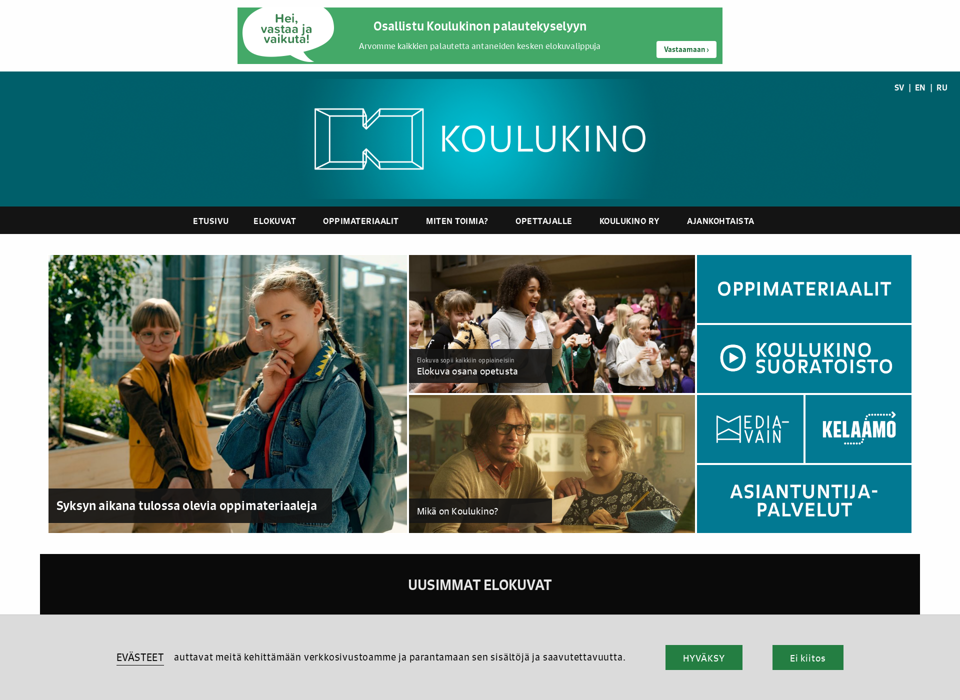 Skärmdump för koulukino.fi