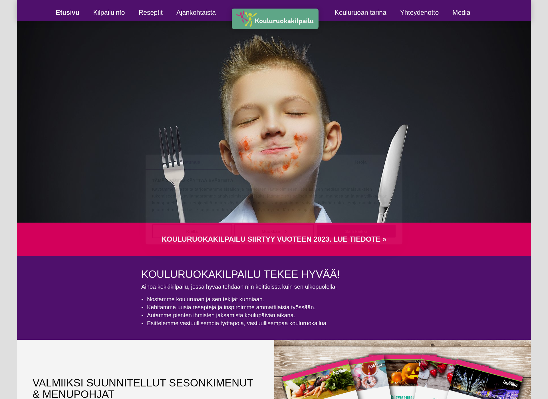 Skärmdump för kouluruokakilpailu.fi