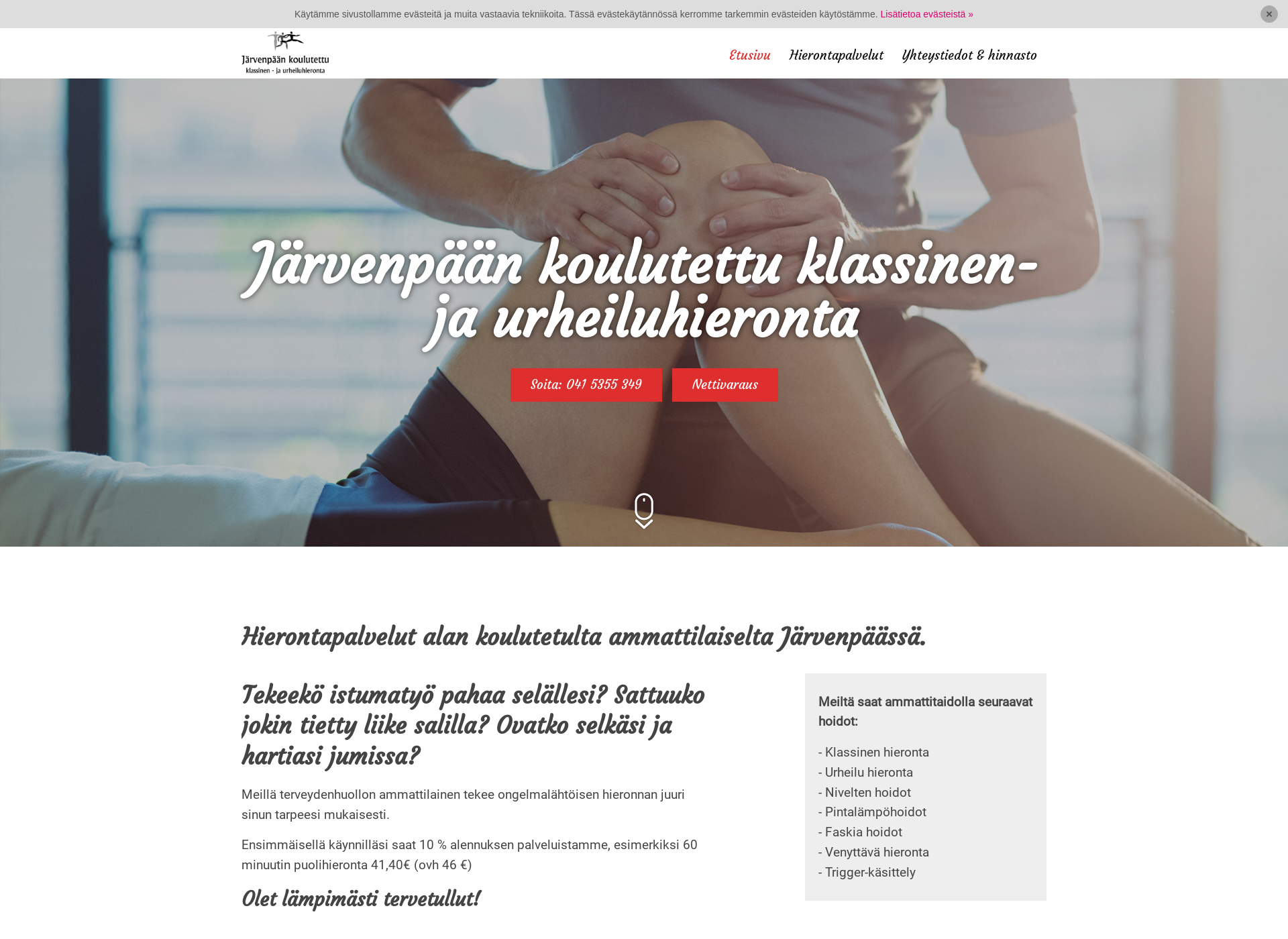 Screenshot for koulutettuhierojajärvenpää.fi