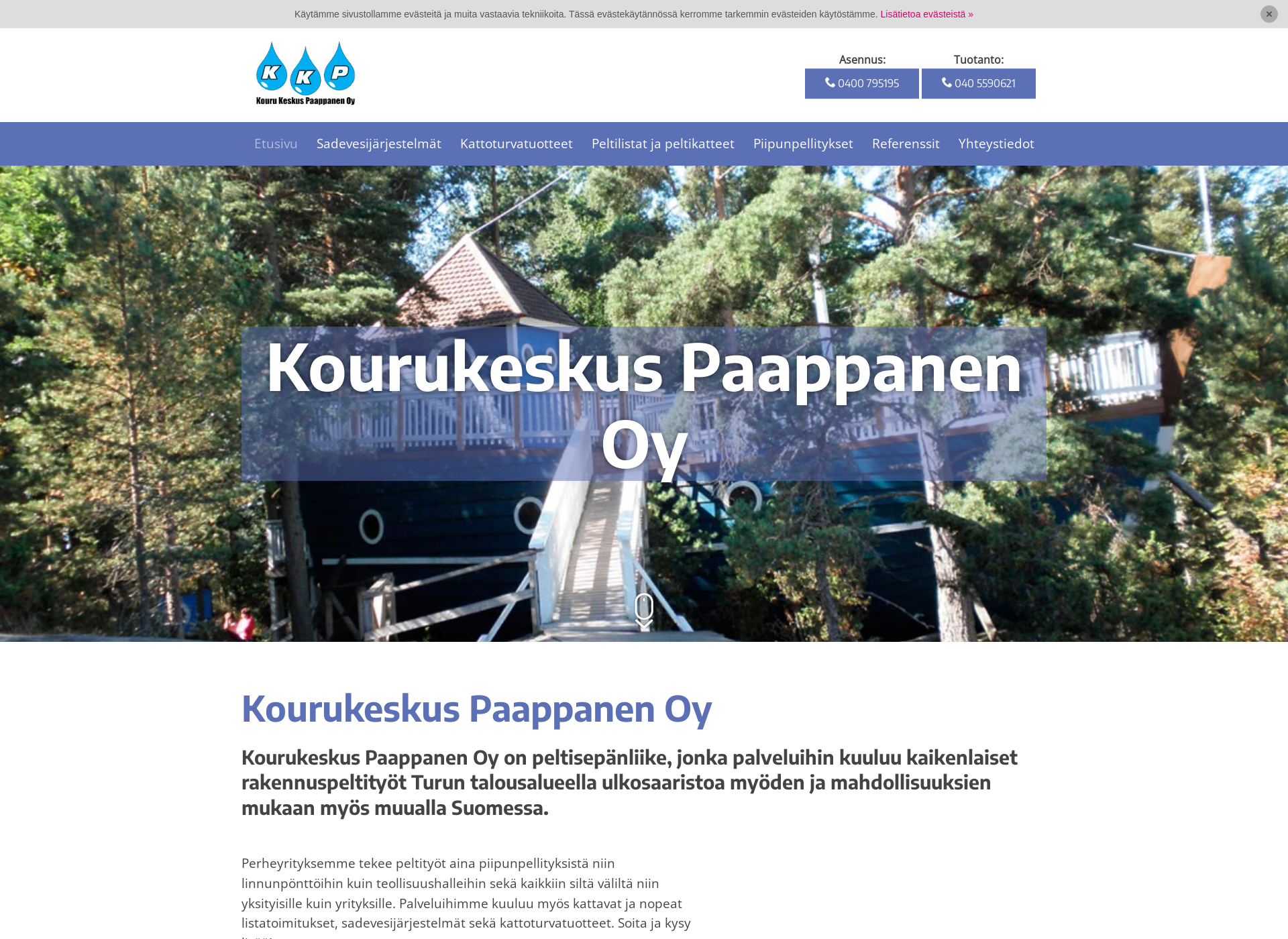 Skärmdump för kourukeskus.fi