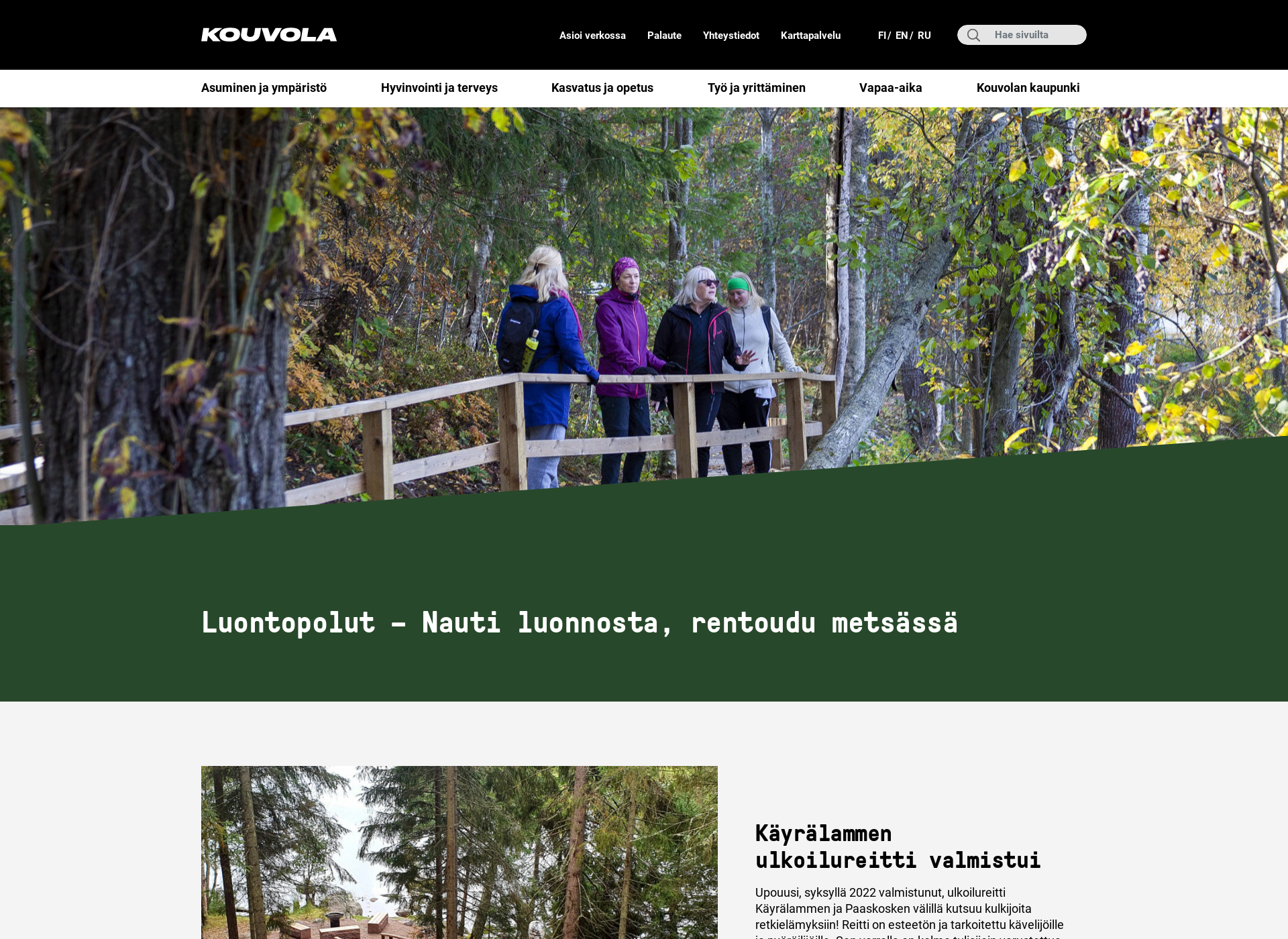 Screenshot for kouvolanluontopolut.fi