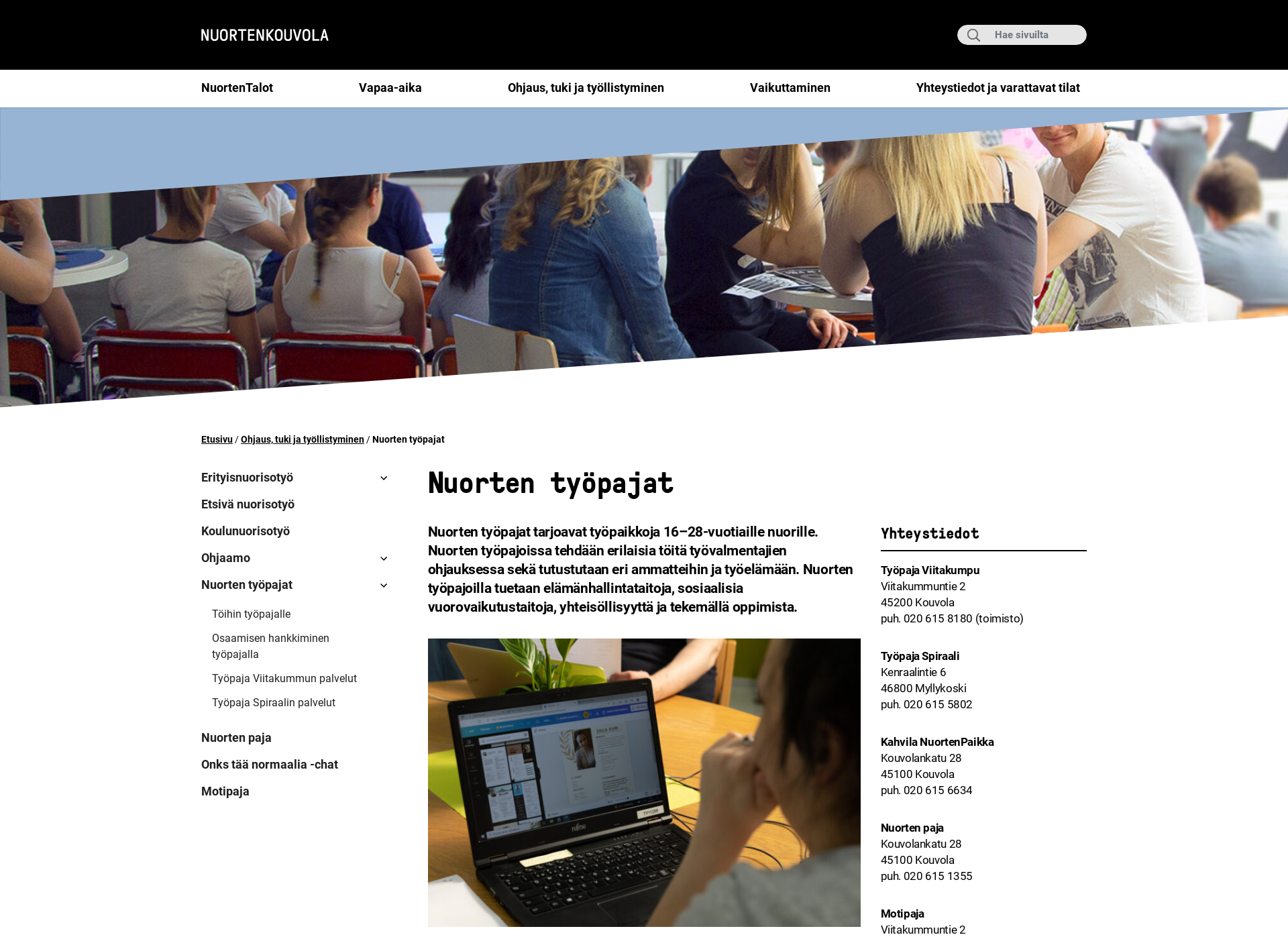 Screenshot for kouvolannuortentyopajat.fi