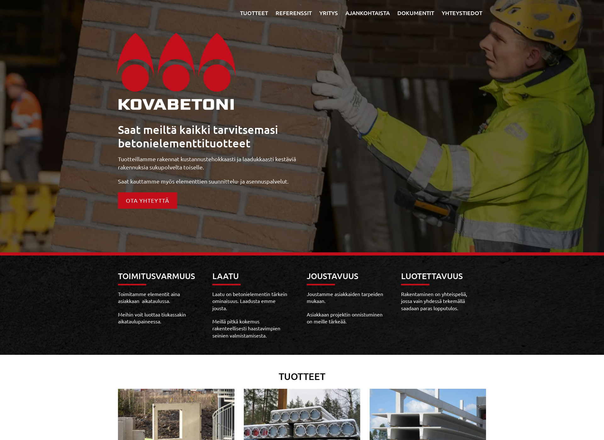 Skärmdump för kovabetoni.fi