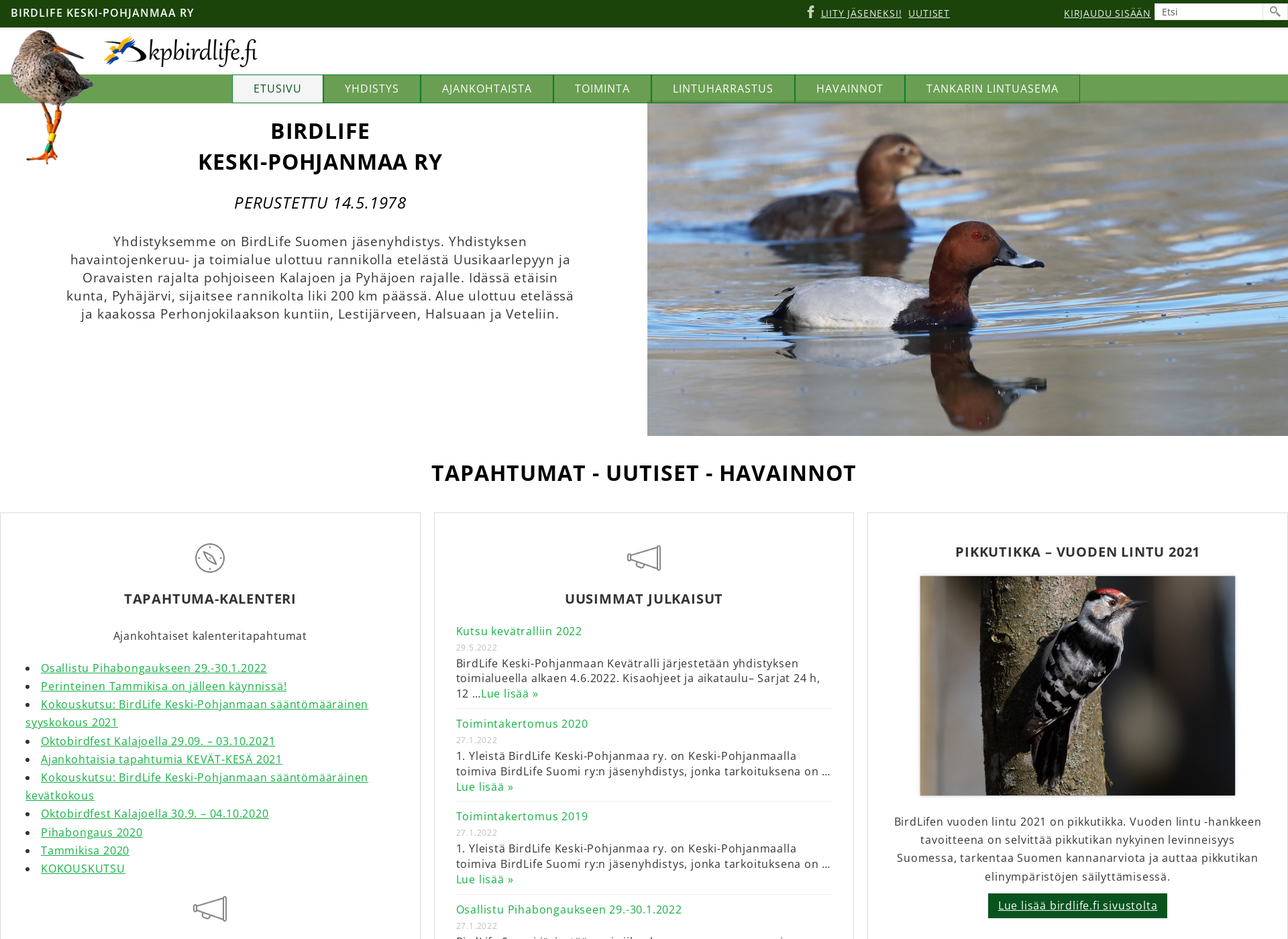 Skärmdump för kpbirdlife.fi