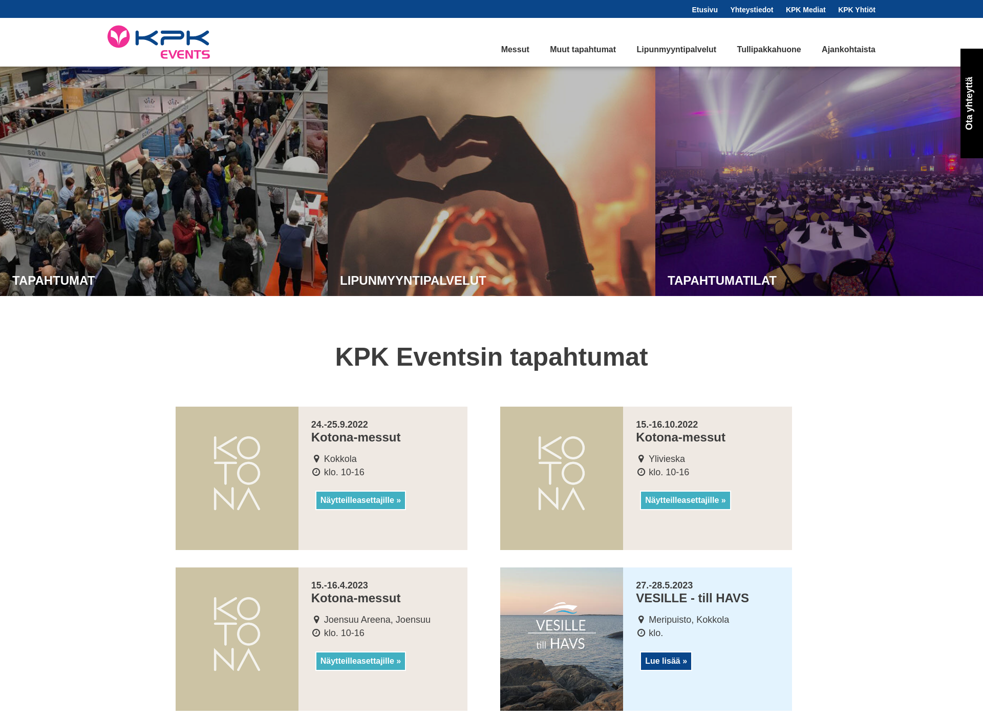Skärmdump för kpkevents.fi