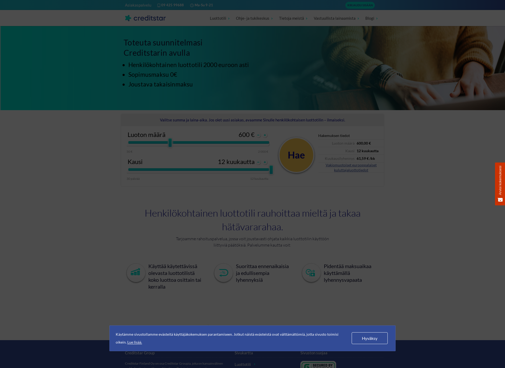 Skärmdump för kreditstar.fi