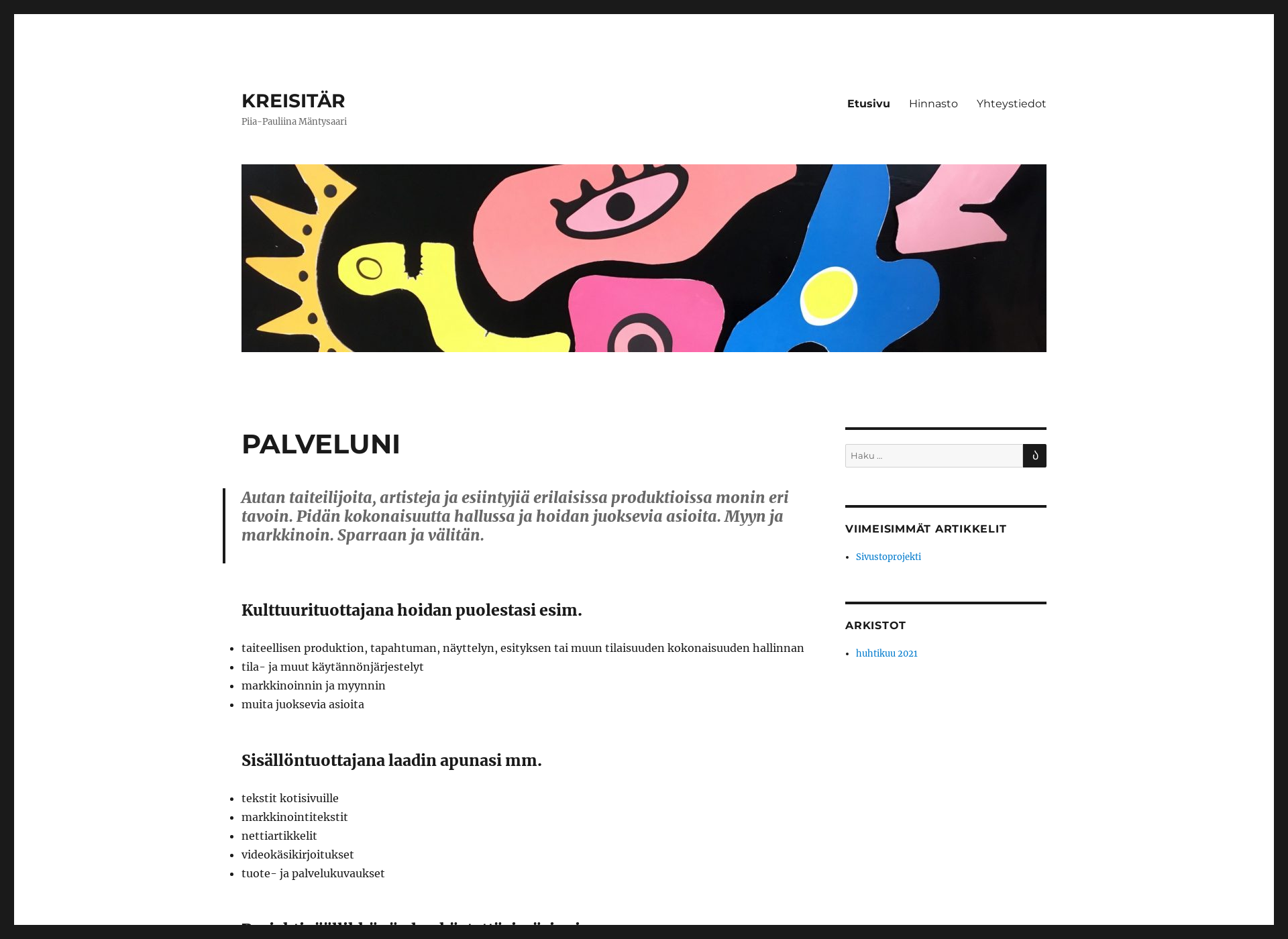 Skärmdump för kreisitar.fi
