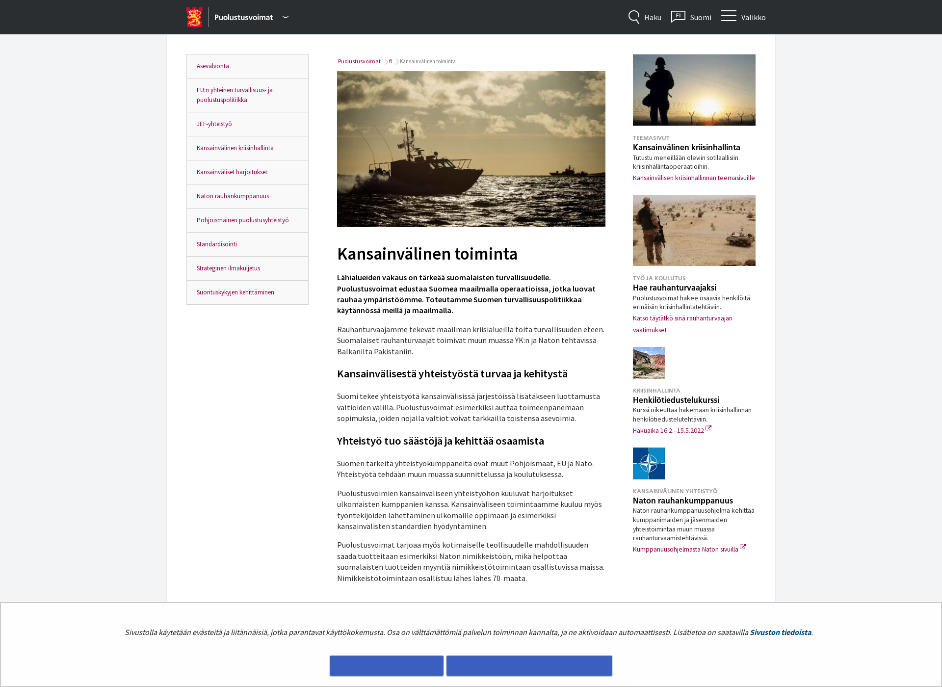 Screenshot for kriisinhallintaoperaatiot.fi