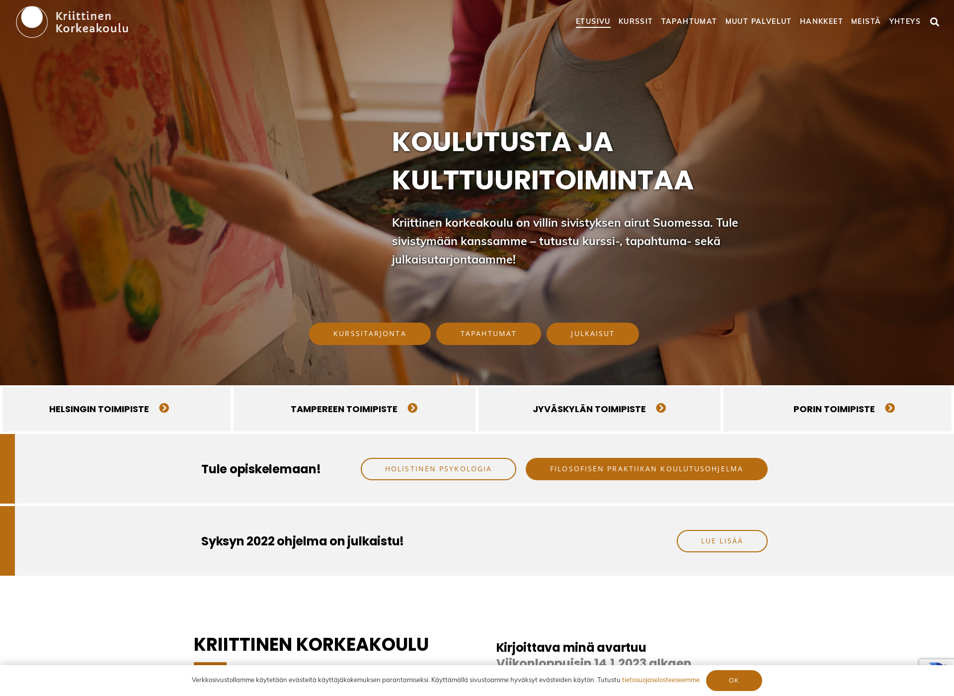 Skärmdump för kriittinenkorkeakoulu.fi