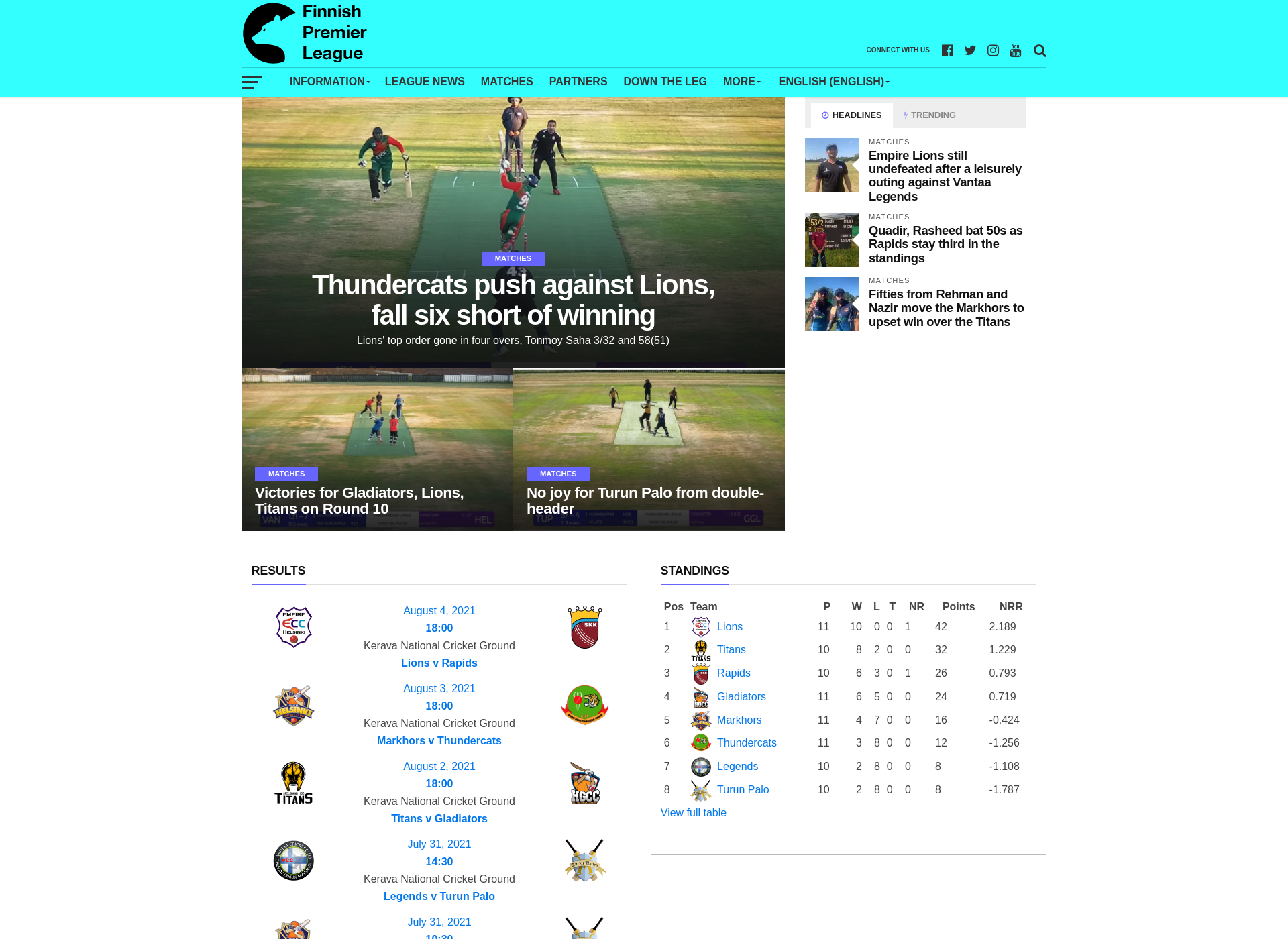 Screenshot for krikettiliiga.fi
