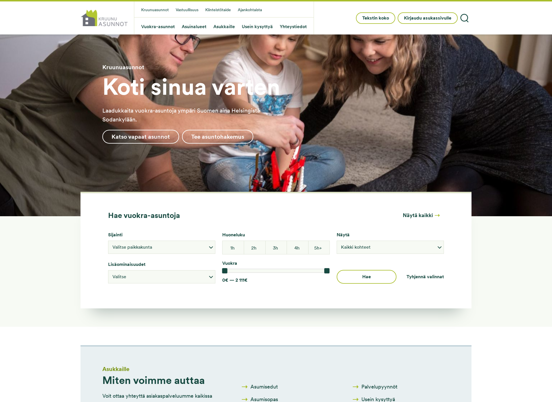 Skärmdump för kruunuasunnot.fi