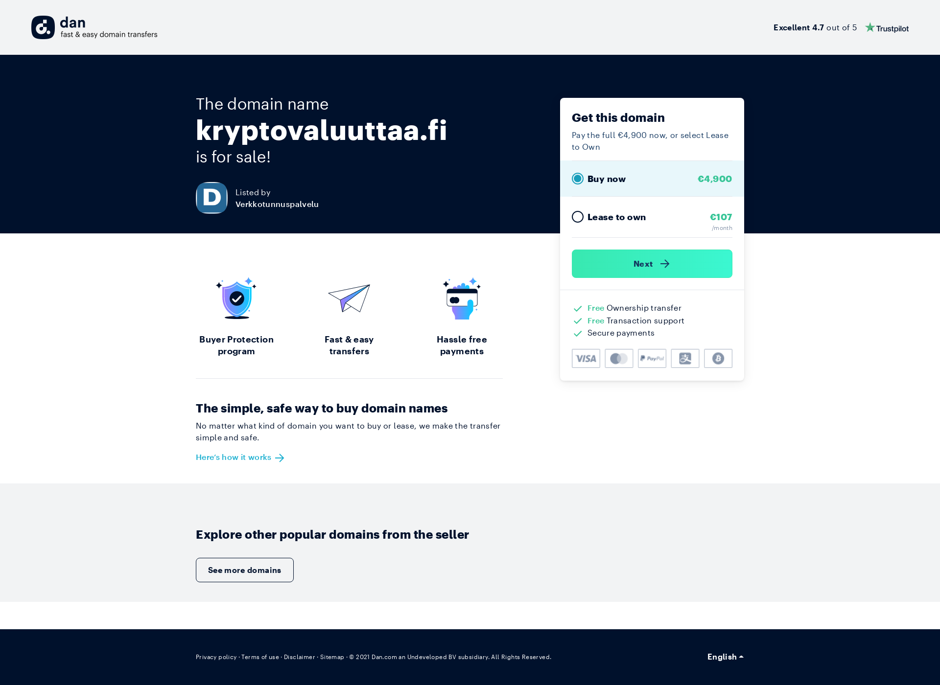 Skärmdump för kryptovaluuttaa.fi