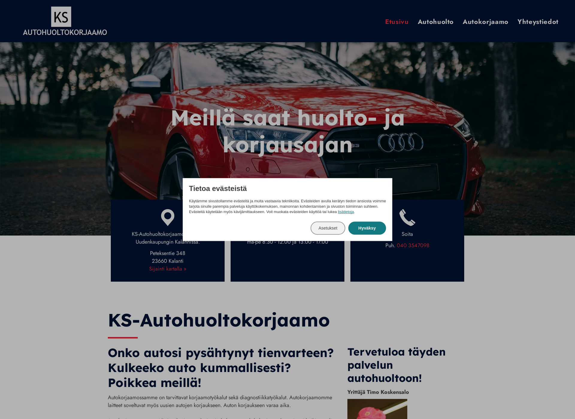 Skärmdump för ks-autohuoltokorjaamo.fi