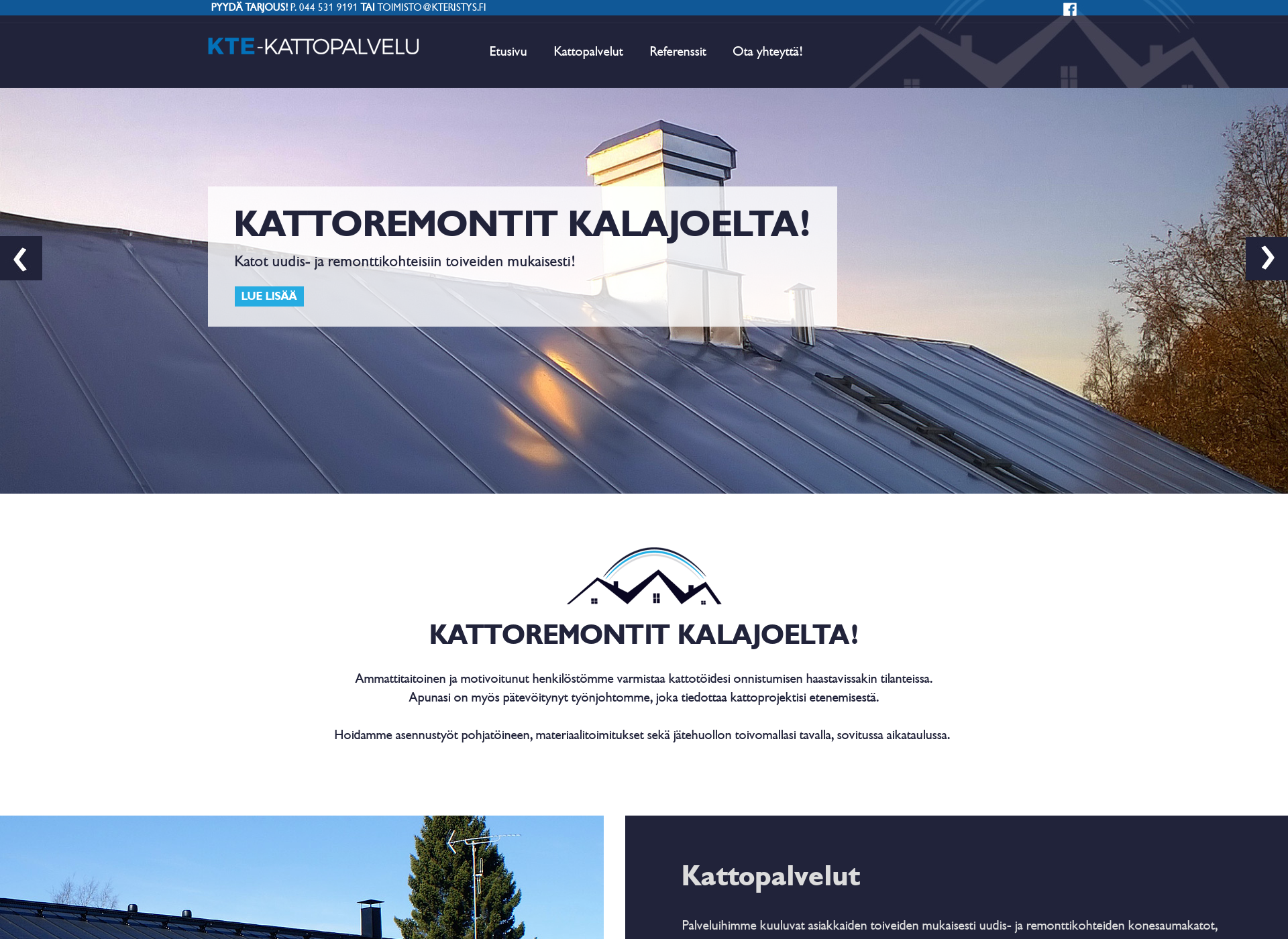 Skärmdump för kte-kattopalvelu.fi