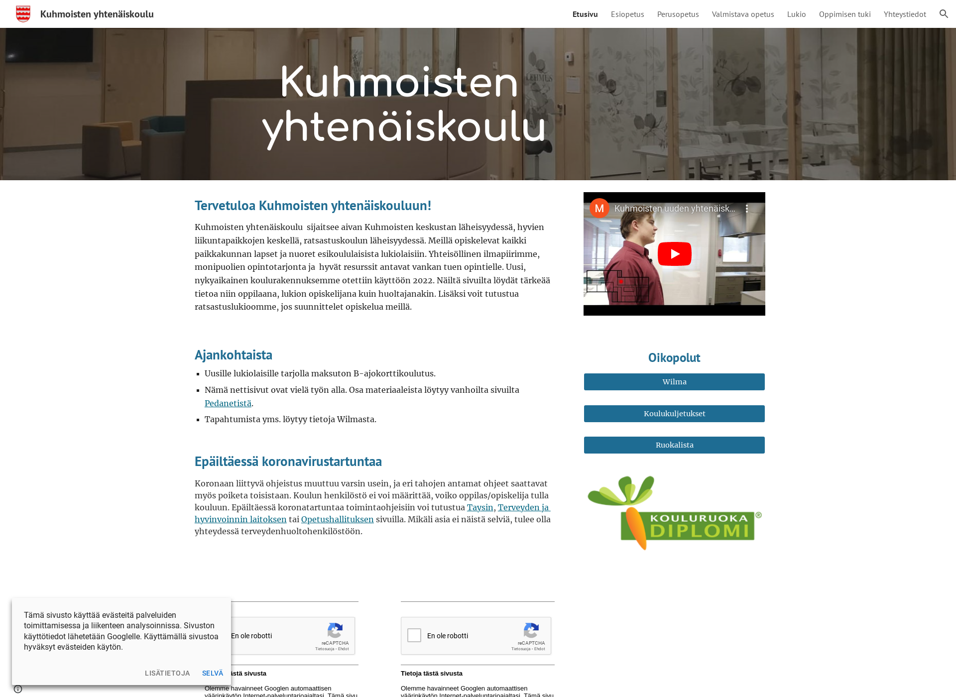 Screenshot for kuhmoistenyhtenaiskoulu.fi