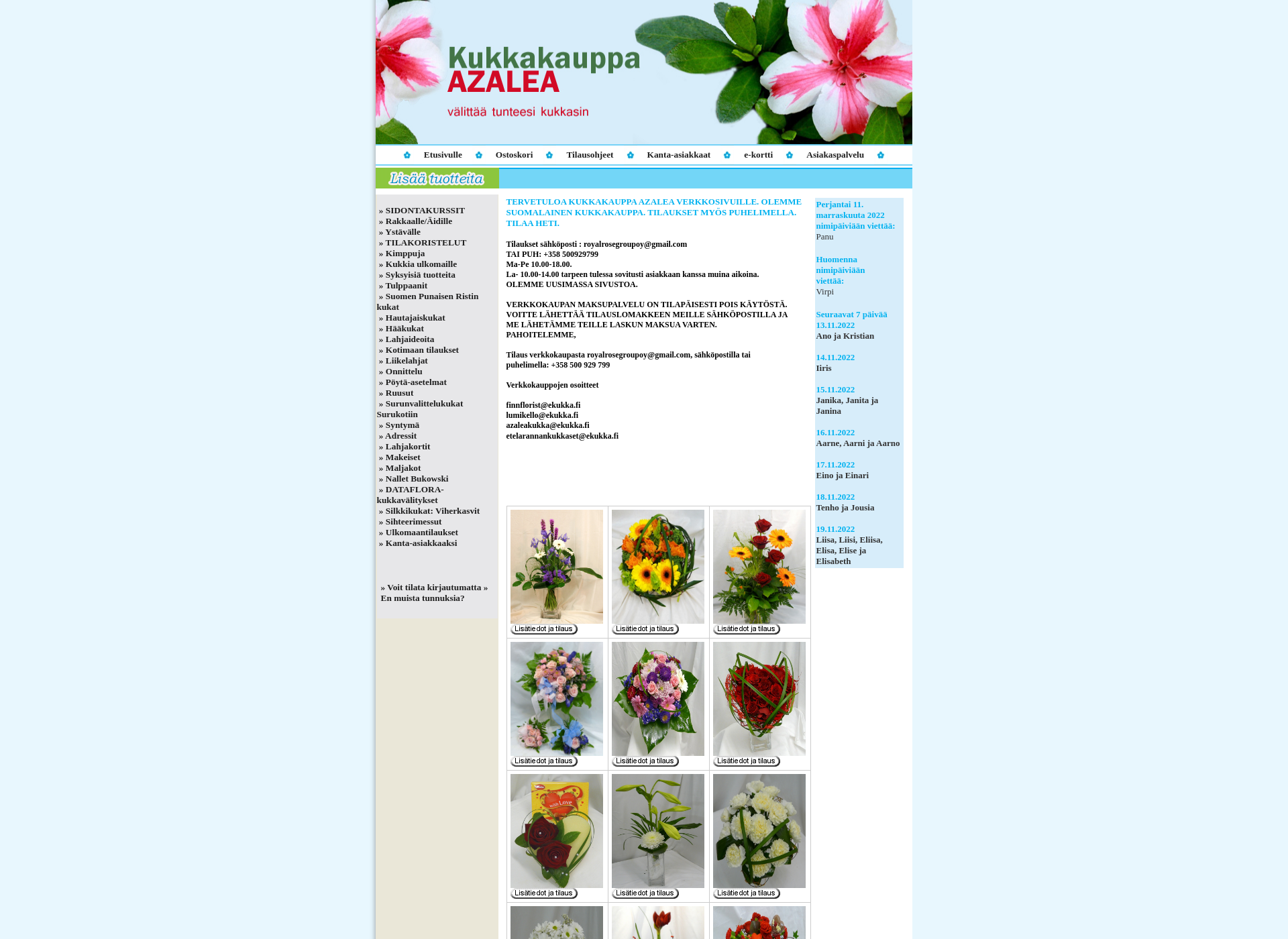 Skärmdump för kukkakauppa-azalea.fi