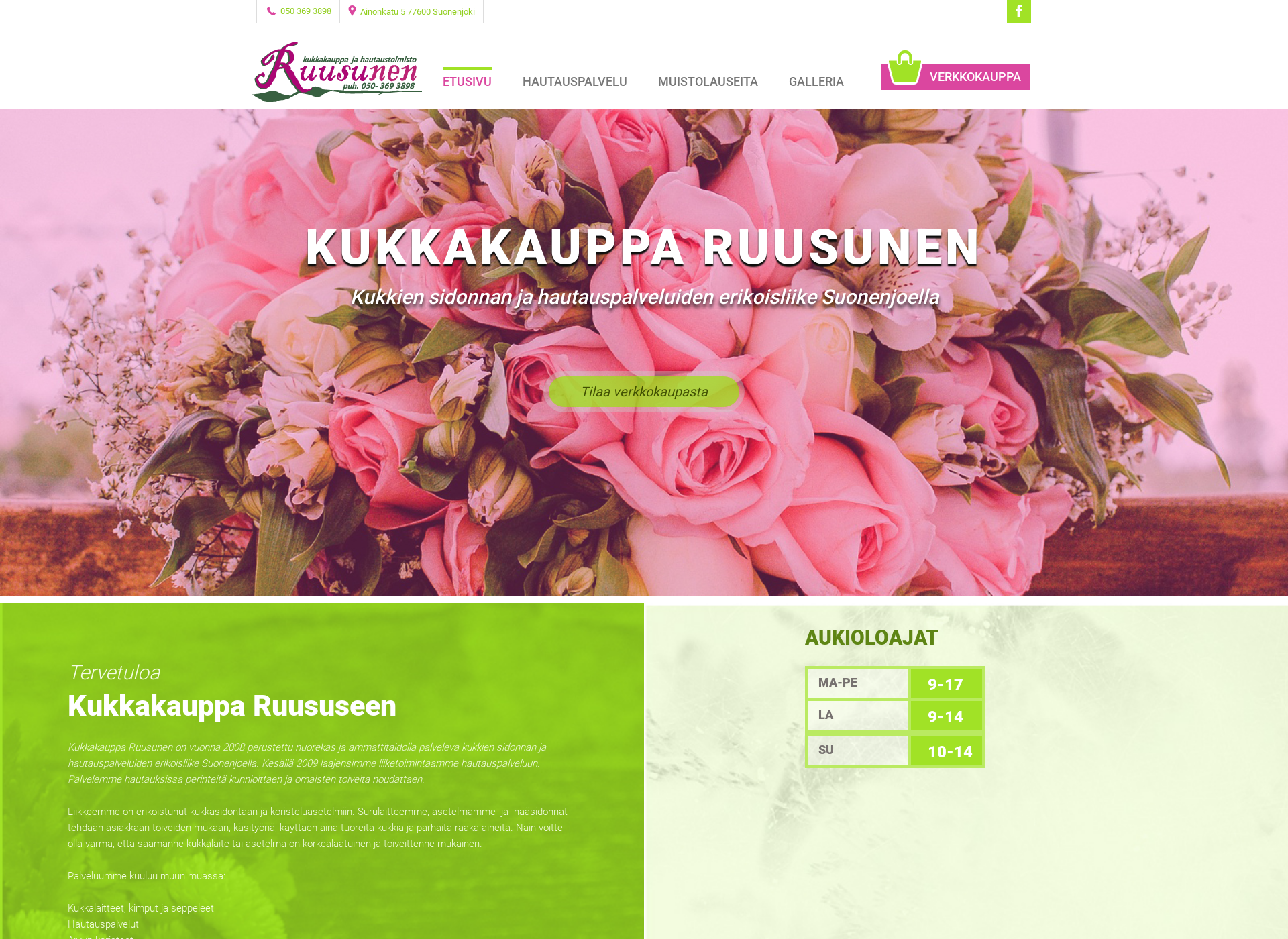 Skärmdump för kukkakaupparuusunen.fi